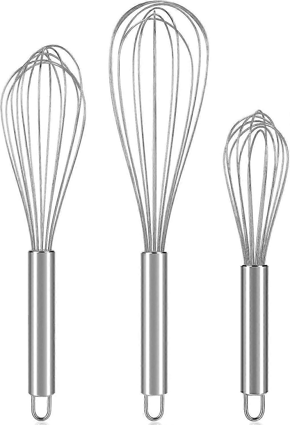 Stainless Steel Whisks, Kitchen Whisks 8"" 10"" 12"" Balloon Wire Whisk For Blending, Whisking, Beating, Stirring (3 Pack)"