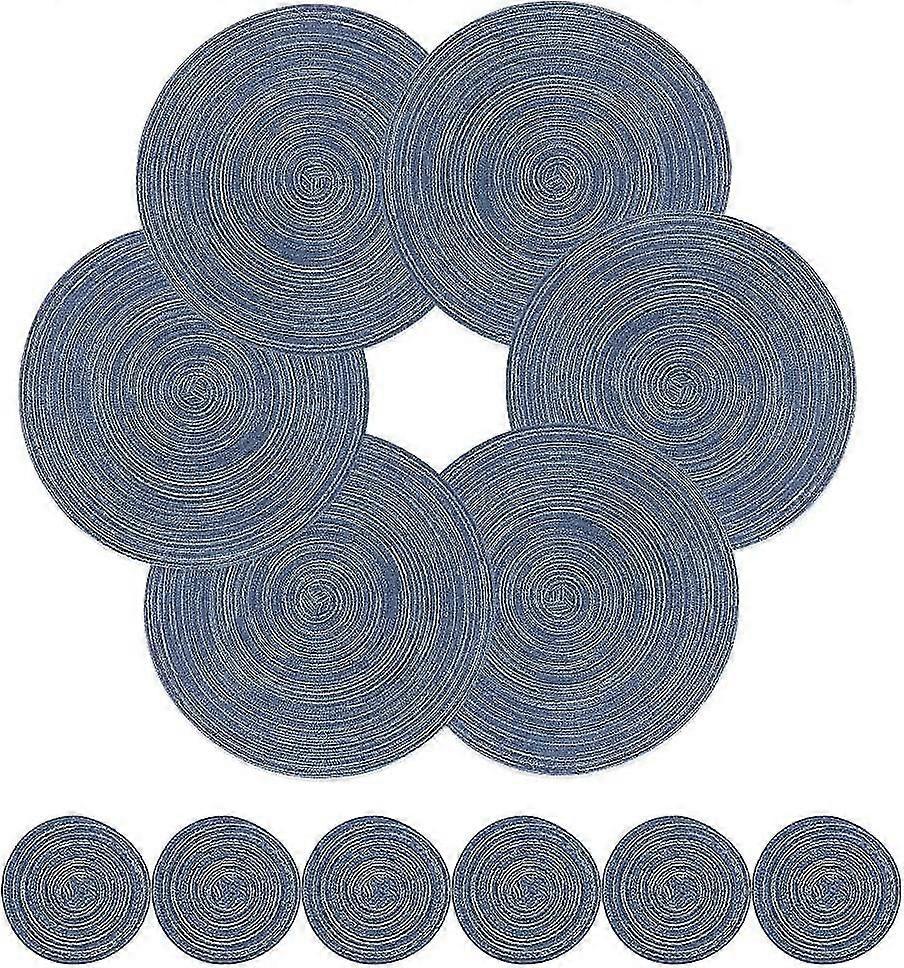 Round Table Mats, Heat Resistant Washable Placemat And Coaster Set Of 6 For Dining Kitchen Table(blue)