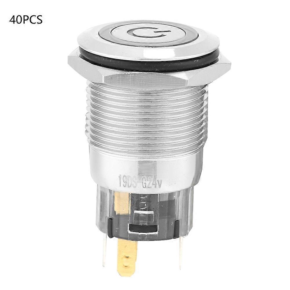 40pcs 19mm Waterproof Self-locking Metal Push Button Switch 24V LED Light 5-Pin (Green)
