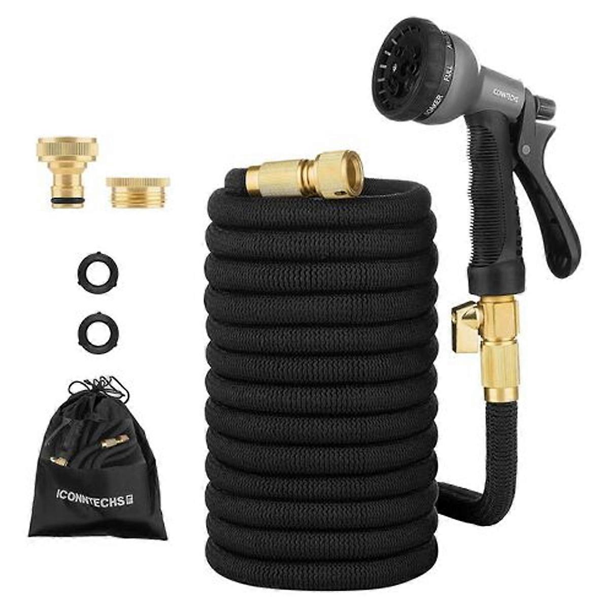 Udtrækkelig haveslange, 30M, 8 funktionsdyse, messingbeslag