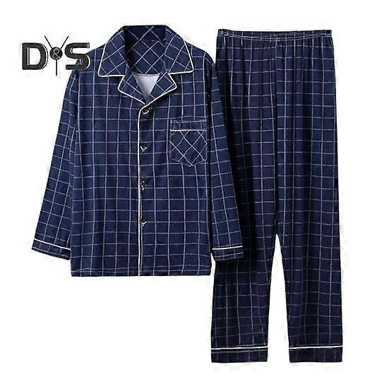 2stk / sæt mænd pyjamas sæt ternet print revers langærmet enkeltradet skjorte elastisk talje lange bukser sæt løs pasform loungewear dragt