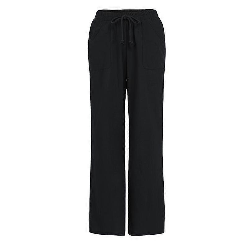 Celmia Spring Women's Cotton Linen Long Pants Pockets Elastic Yoga Wide Leg Solid Casual Loose Trousers Plus Size