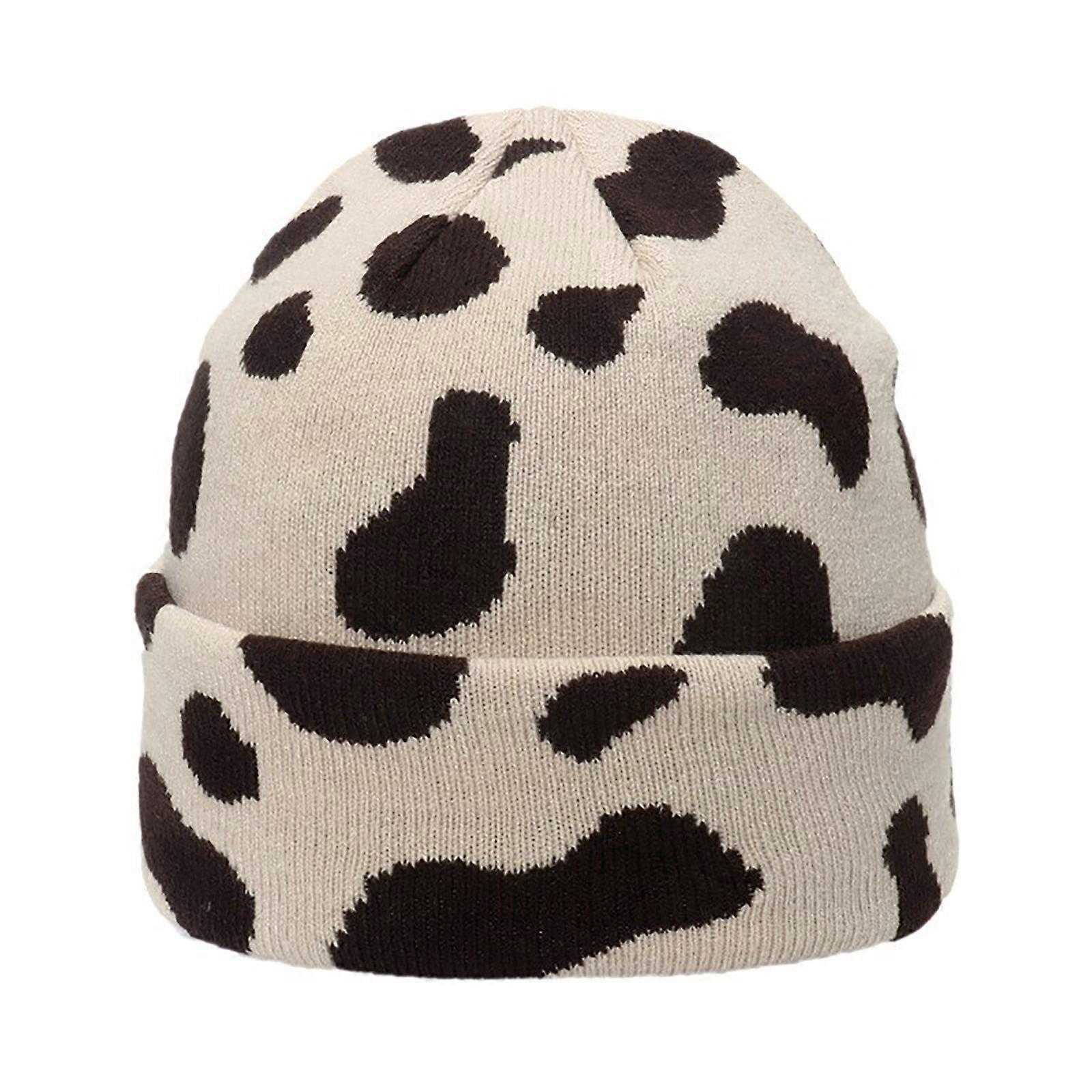 Gothic Knitted Beanie Hat Halloween Cow Pattern Cheetah Pattern Unisex Hat Costume Party Knitted Hats