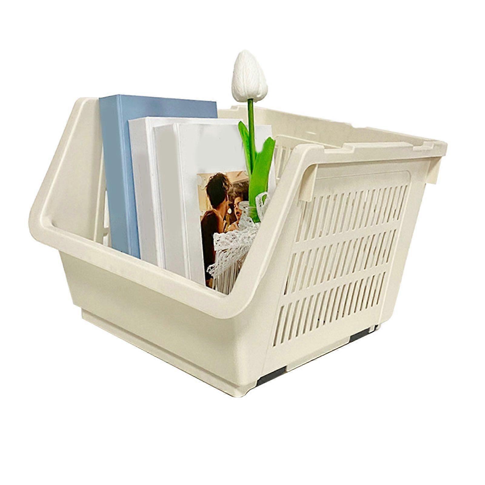 Stackable Storage Basket Space Saving Storage Bins Easy Installation Stable Plastic Shelf Container for Dormitory Living Room