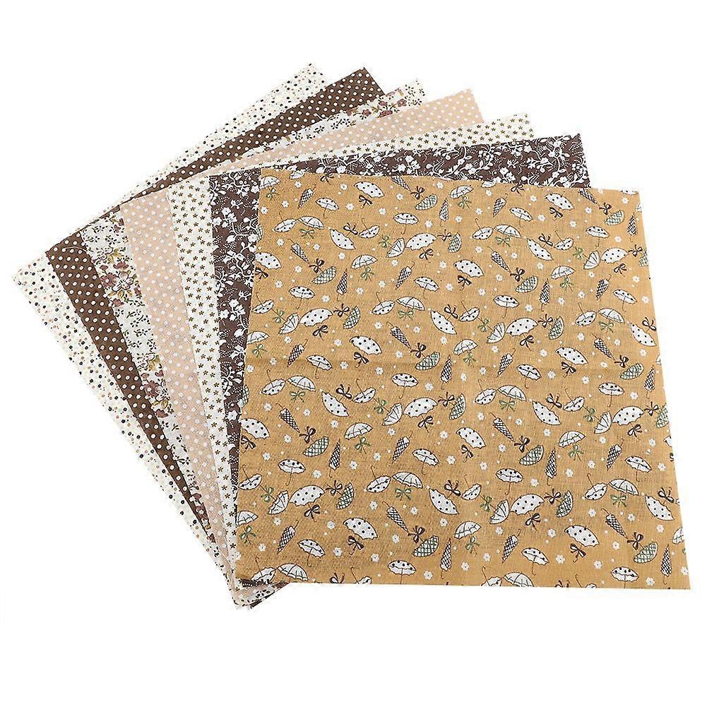 7pcs 50*50cm Cotton Fabric DIY Assorted Squares Pre Cut Bedding Kit Quarters Bundle (Brown)