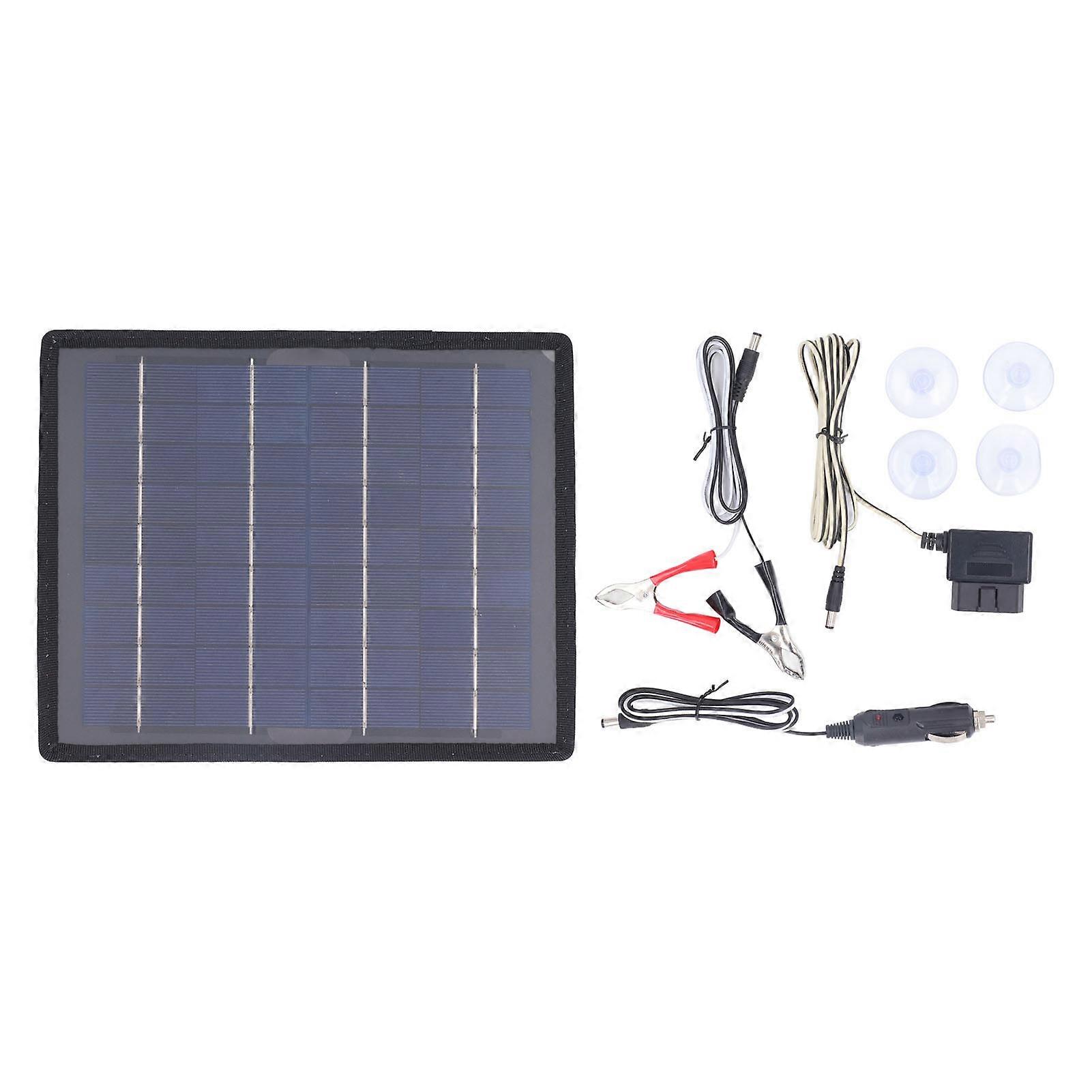 Solar Panel Kit, Solar Panel Car Battery Charger Anti Battery Loss Solar Panel Charger with OBD Plug Clamp Cable Cigarette Lighter