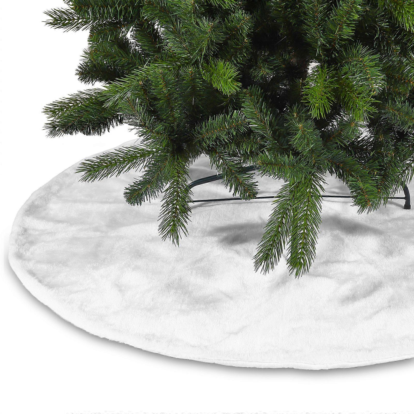 35 Inch White Faux Rabbit Fur Christmas Tree Skirt Soft Plush Xmas Tree Skirt Reusable for Merry Christmas Party Christmas Tree Decoration