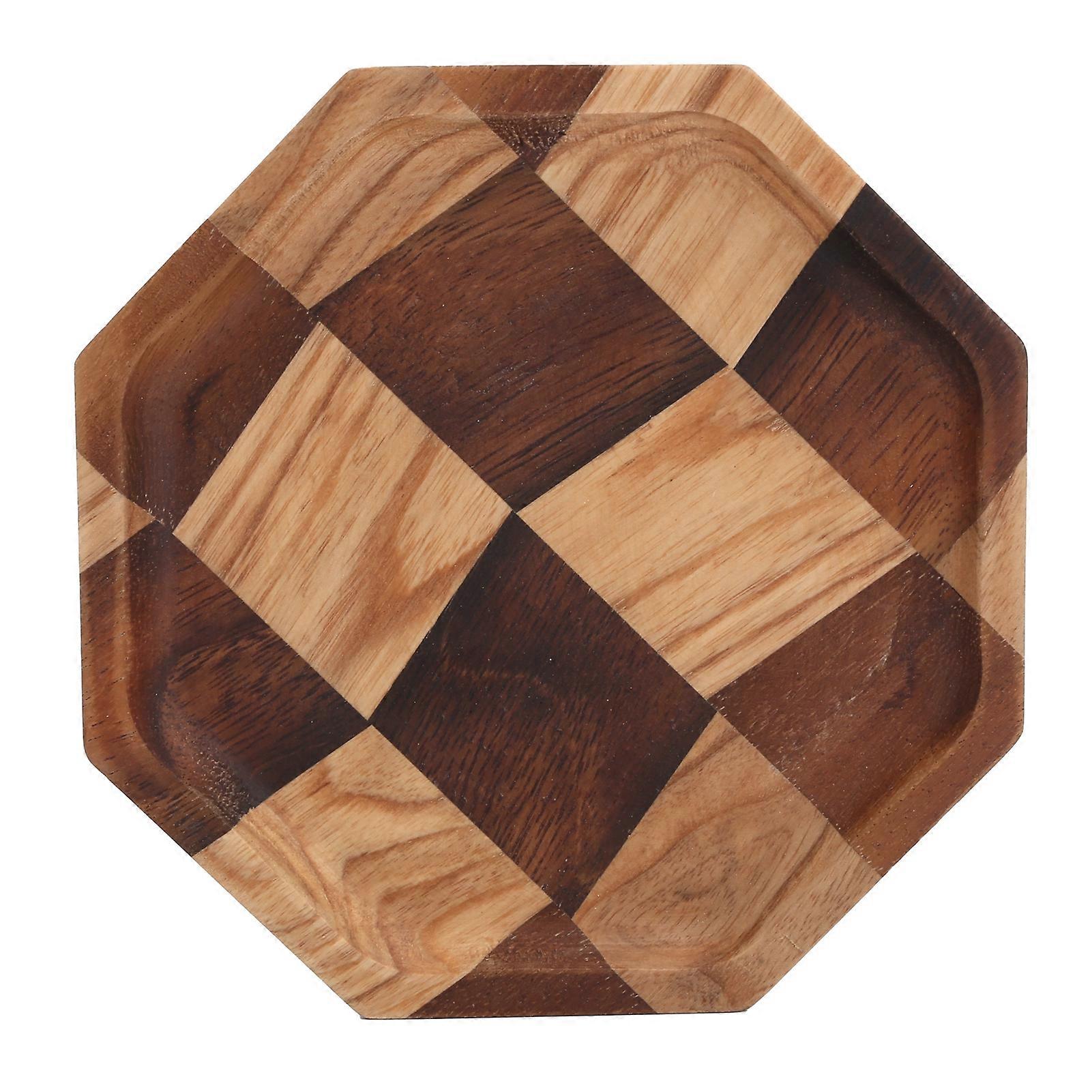 Grid Pattern Wood Plate Fruit Dishes Holder Tea Tray Dessert Dinner Bread Serving Tray