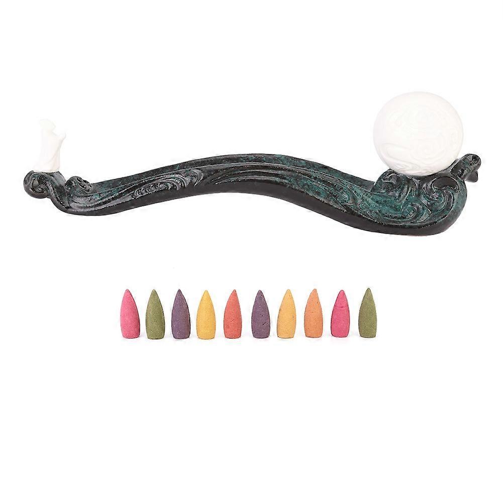 Backflow Ceramic Incense Holder With Incense Base Antique Zen Style Moon Motif For Backflow Cones