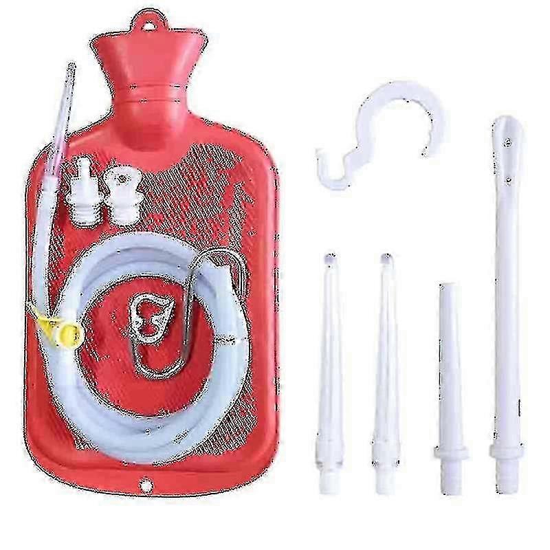 2L Enema Bag Home Enema Kit With 3 Enema Heads, 60 Inch Long Silicone Hose To Control Water Flow, Red