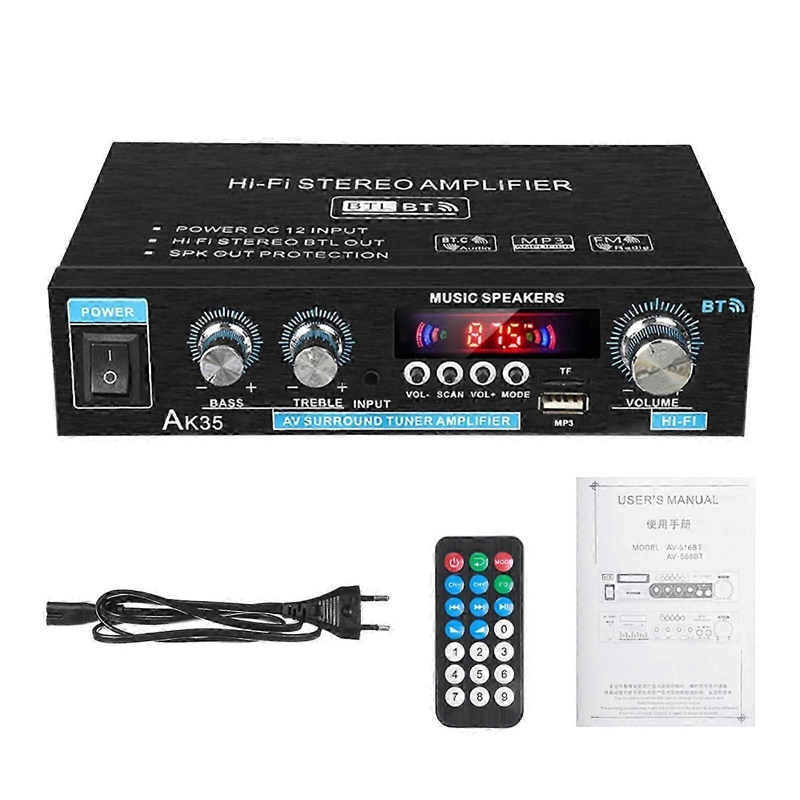 AK35 Home Power Amplifiers 2 Channel Bluetooth 5.0 Surround Sound FM USB Remote Control Mini HIFI Digital Amplifier Stereo