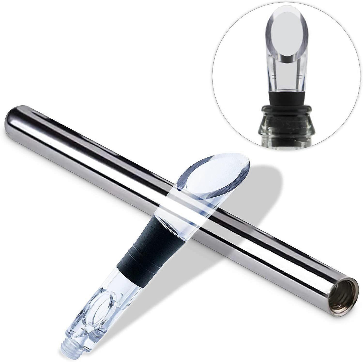 エアレーター&ポアラー付きワインチラースティック - 3-in-1ステンレス鋼冷却ロッド、アイスレス飲料クーラー、ドリップなし、長持ちする寒さ - ワインテイスティング、DE