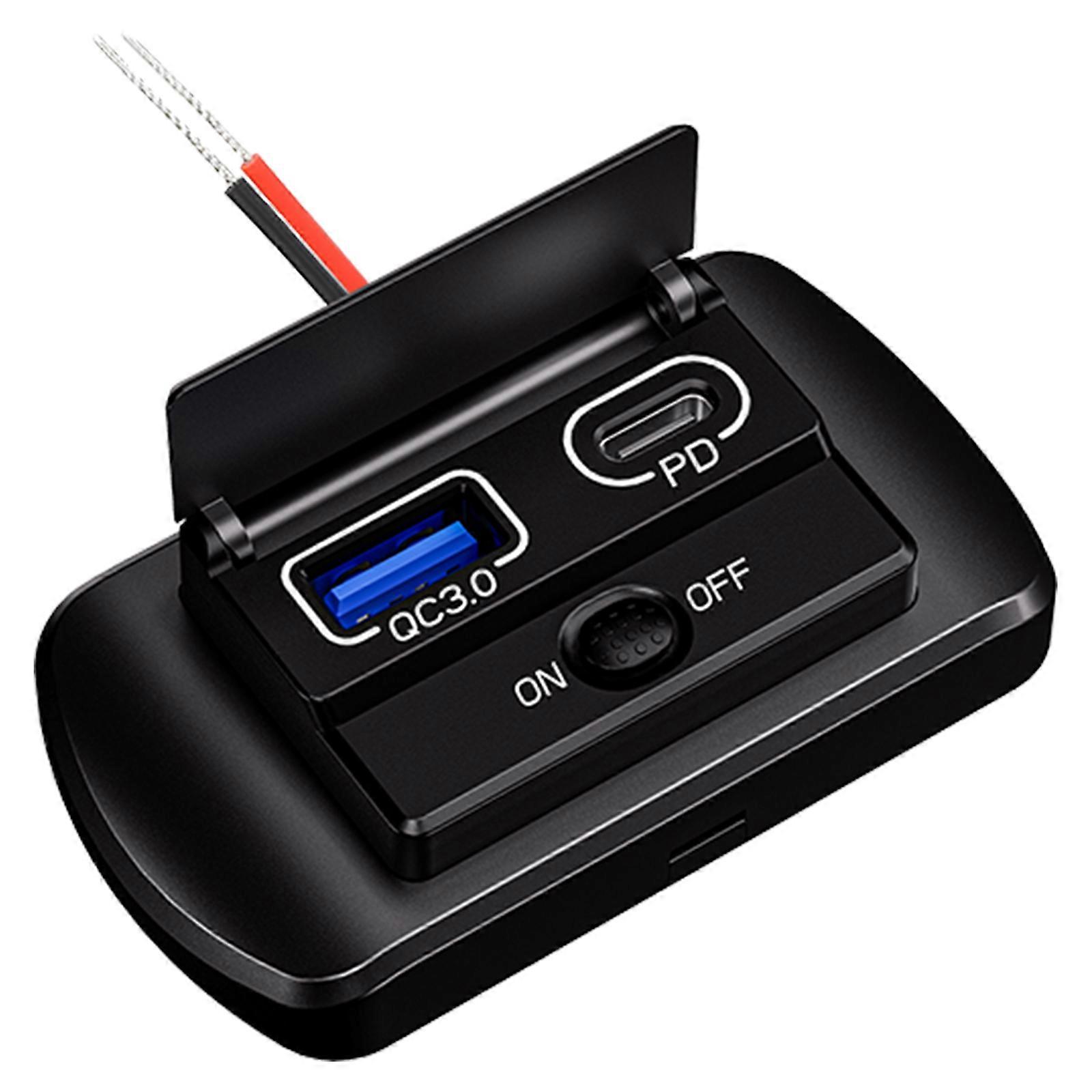 12V USB Outlet Double QC3.0 Type C/USB Quick Charge Panel Wall Mount Automotive Car USB Socket Charger Power Adapter