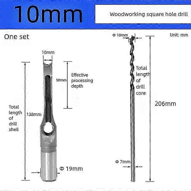 Tib Square Drill Bit Square Hole Saw 6.4-25mm Mortise Chisel Wood Drill Bit Hss Hole Cutter With Twist Drill Wood Drilling Tool