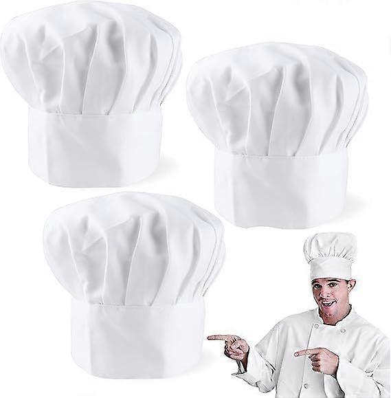 3pcs Unisex Chef Hat, White Polycotton Kitchen Hat with Adjustable Elastic Band for Home Kitchen Restaurant Catering(20cm)