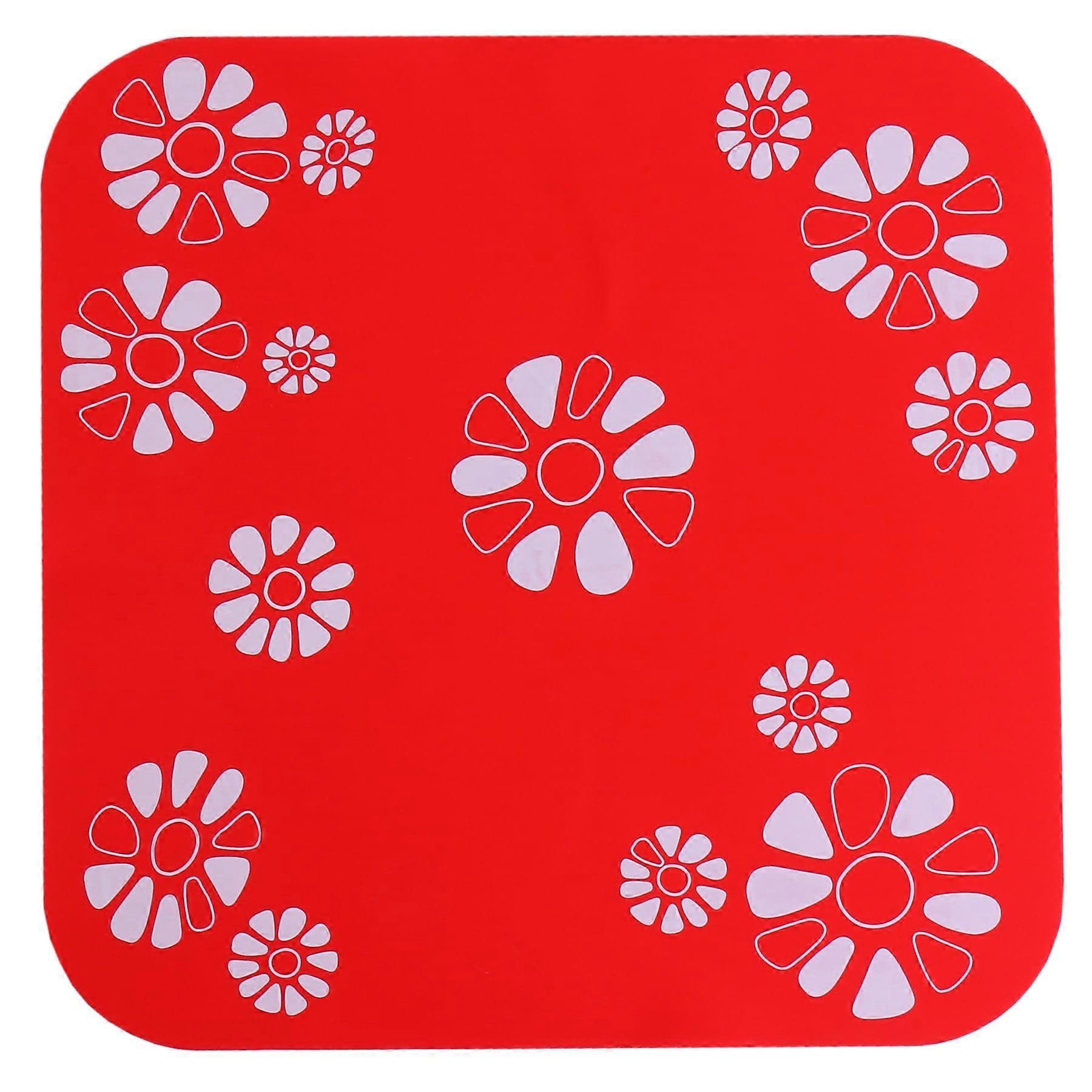 Silicone Pad For Pet Water Fountains 13.4-Inch Square Feeding Mat For Dog And Cat Bowls Non-Slip Flower Pattern Red