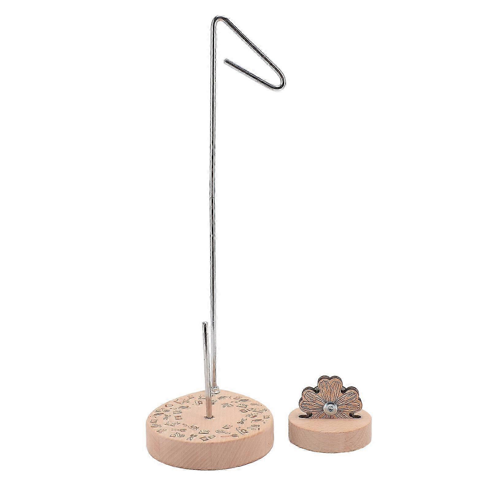 Multipurpose Single Thread Spool Holder: High - Stability Wooden Base Stand with Thread Cutter for Sewing & Quilting