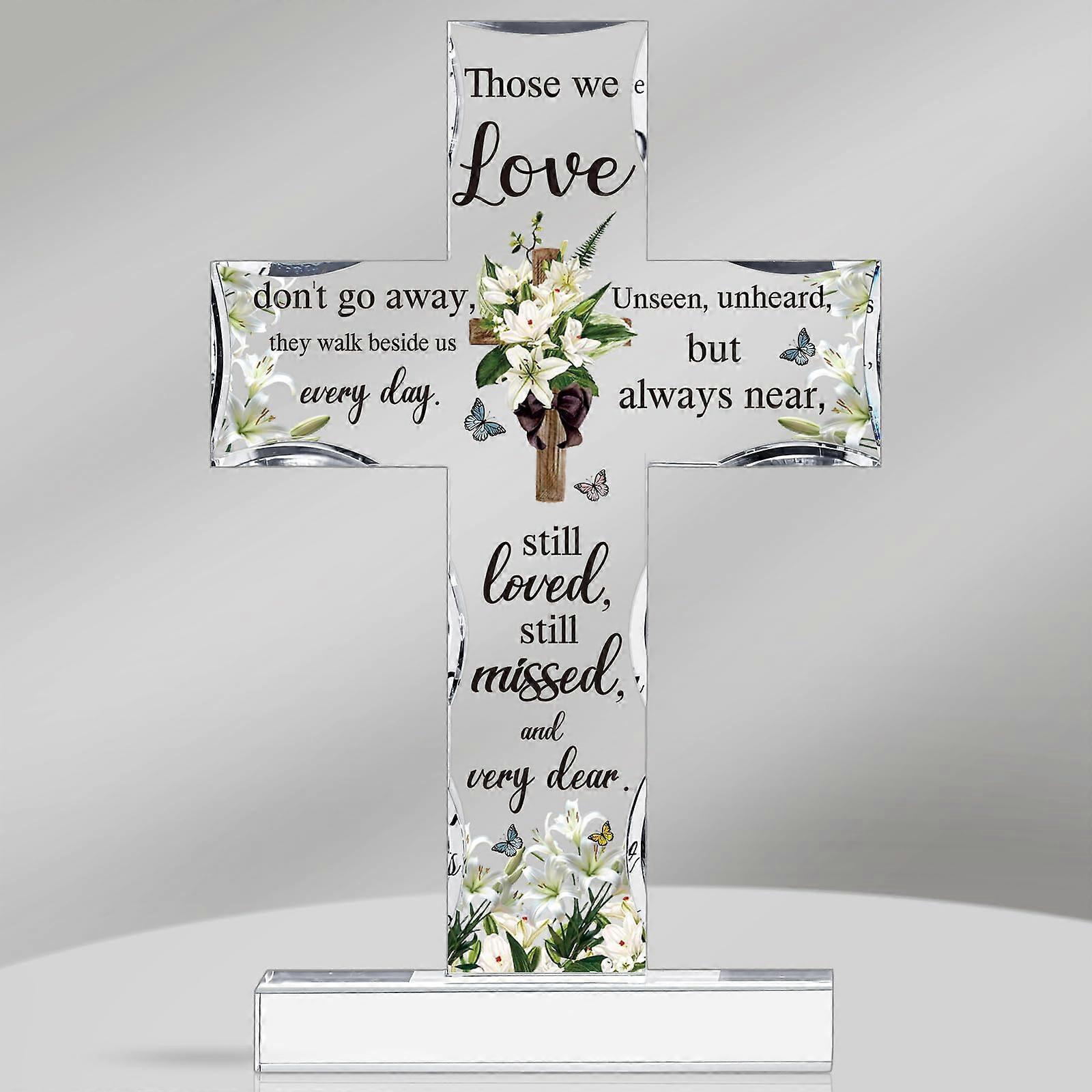 Acrylic Cross Red Cardinal Memorial Gift for Loss of Loved One Grieving Keepsake Table Decor 10 Inch