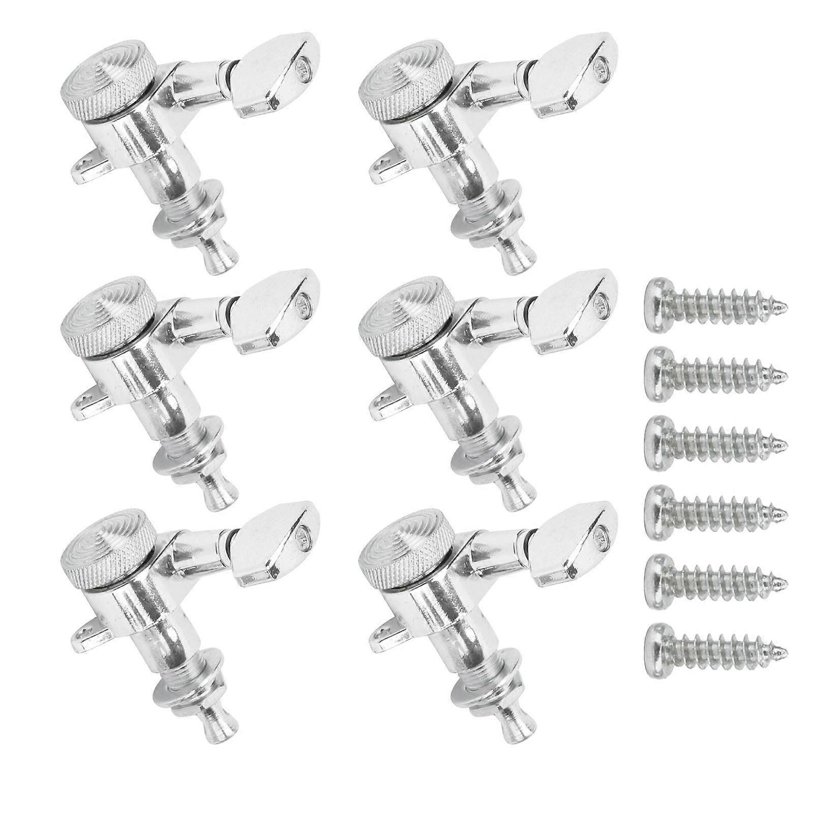 6Pcs Locking Guitar String Tuning Peg Metal Electric Sealed Tuner Head Key Set Kit Silver
