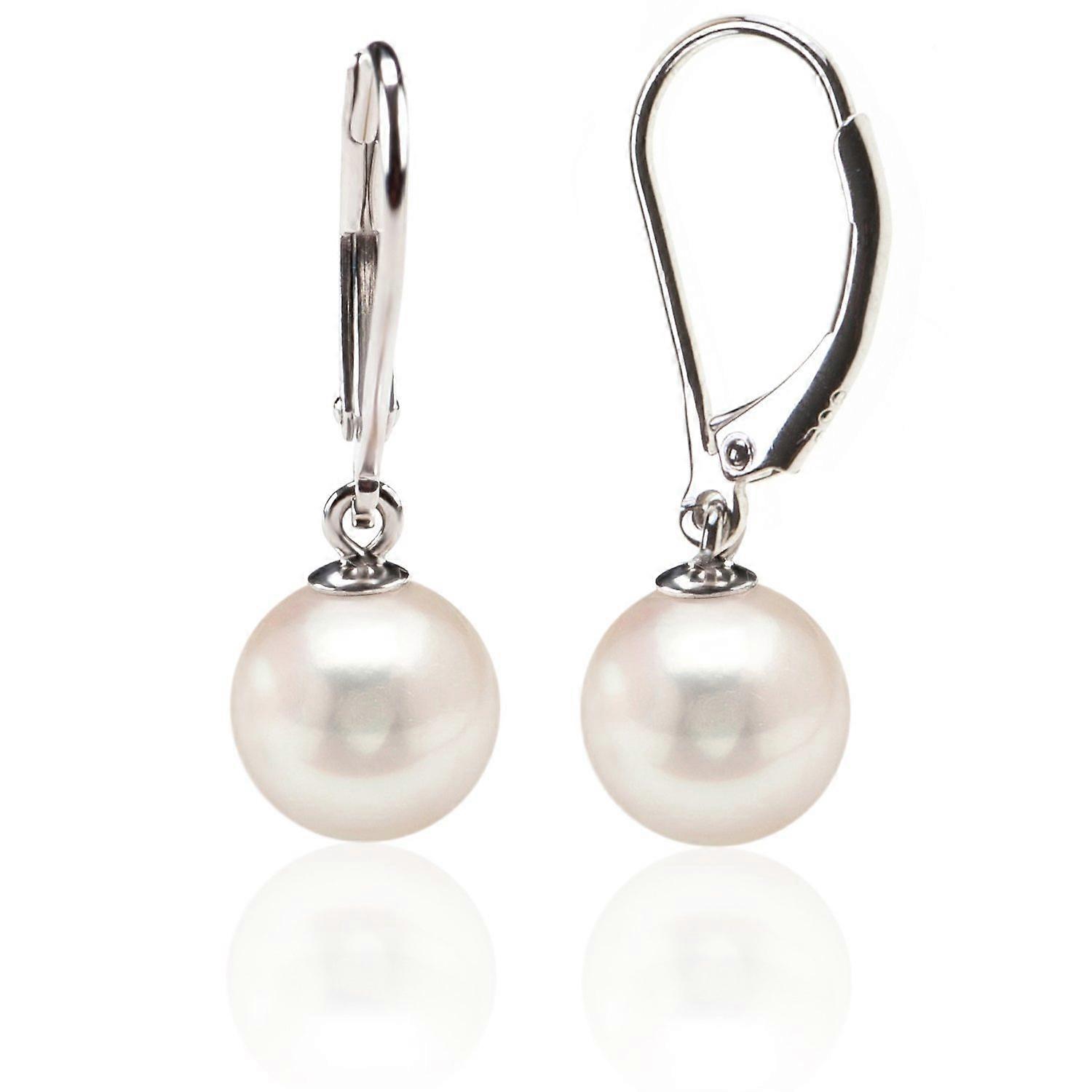 Silver Simulation Shell Pearl Dangle Earrings with Leverback Closure, Lightweight Stabbles for Everyday Wear
