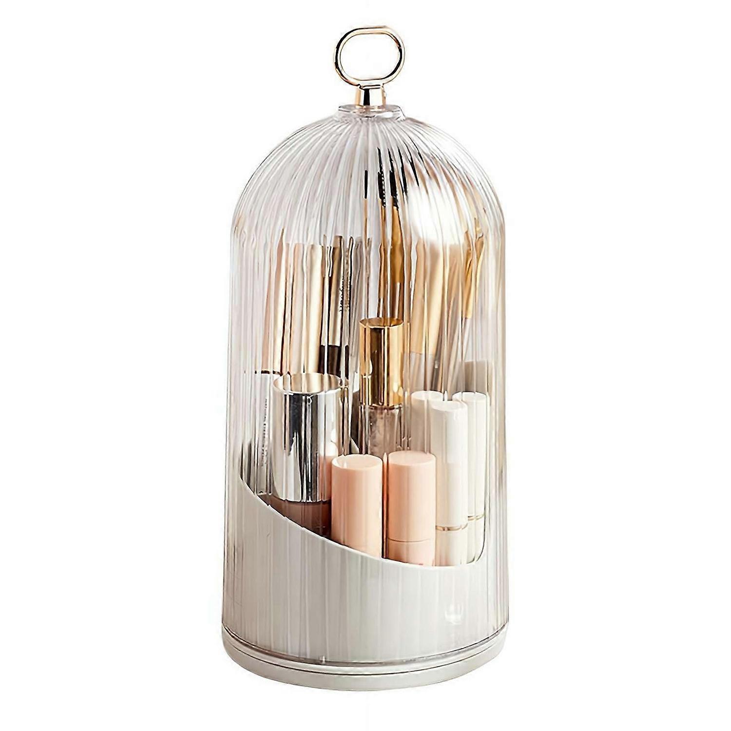 Rotating Makeup Brush Organizer Dustproof Cosmetic Holder Multi Compartment Storage Box