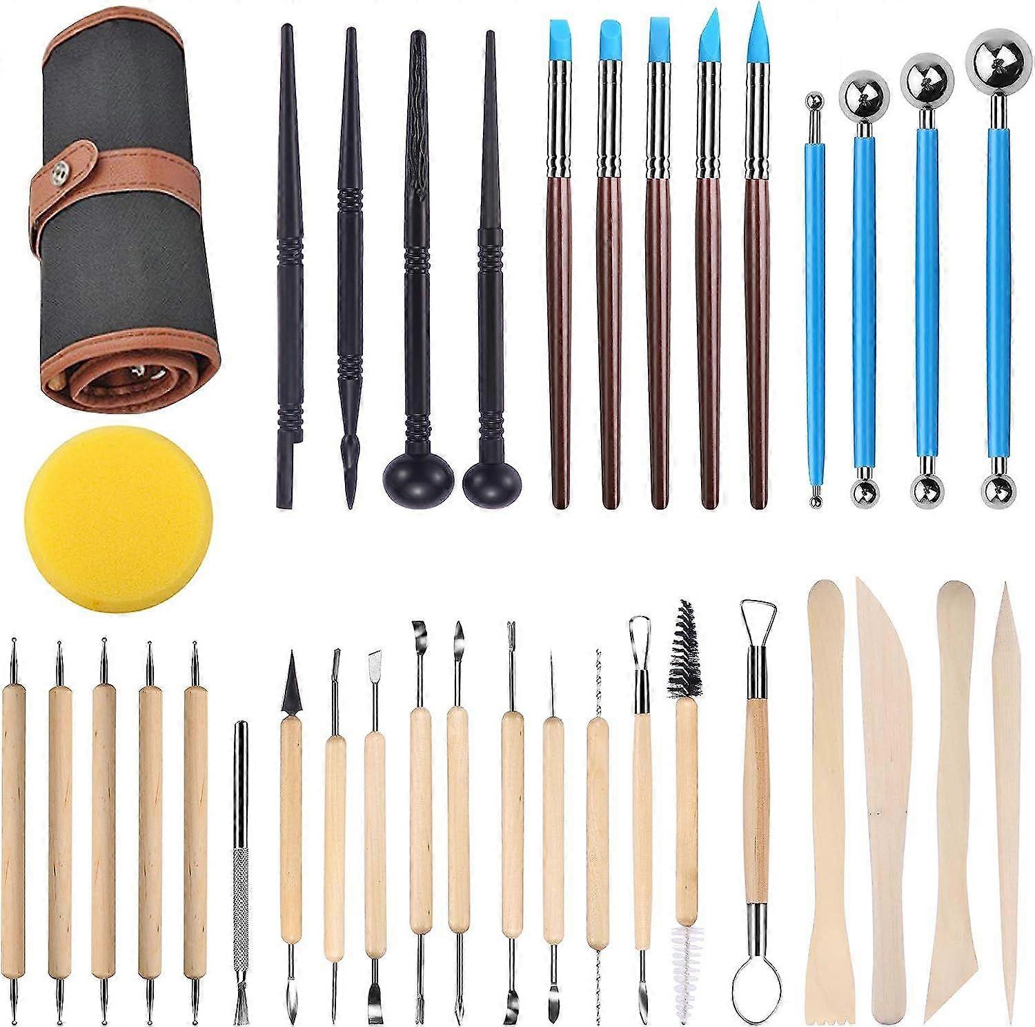 35pcs Pottery Tool Clay Sculpting Chisel Modeling, Pottery Tool Kit for Ceramics, Embossing Art, DIY Artist, with Storage Bag
