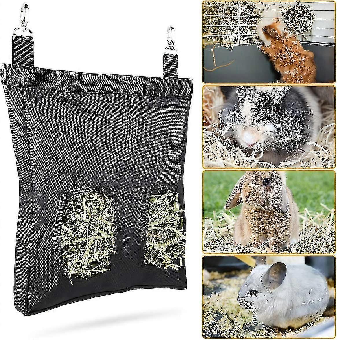 أرنب هاي المغذي حقيبة، غينيا خنزير هاي المغذي التخزين شنقا تغذية القش للحيوانات الصغيرة أكسفورد النسيج القماش (1PCS، أسود)