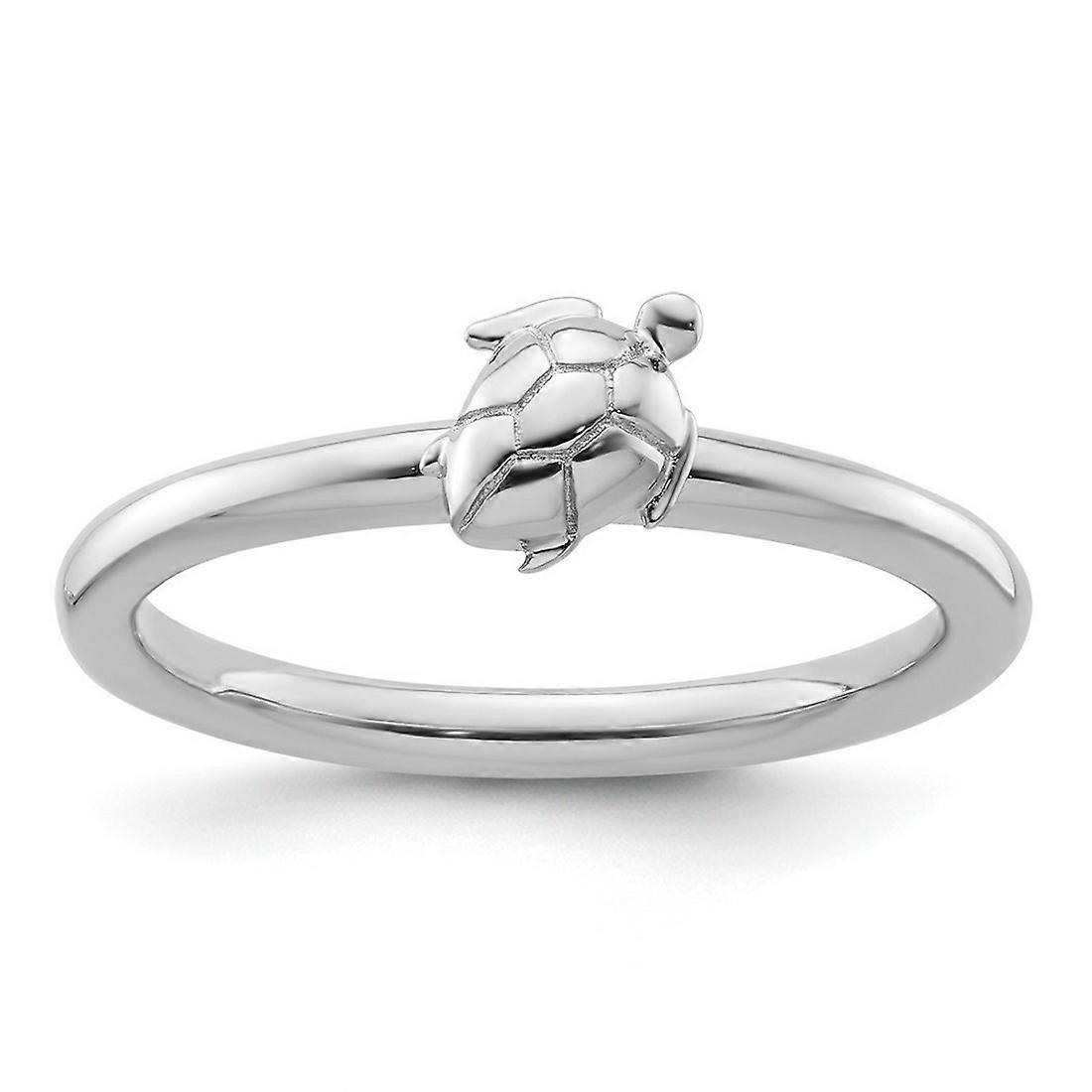 925 Sterling Silver Polished Stackable Rhodium Turtle Ring-Stackable-Ring for Women - Ring Size: 5 to 10