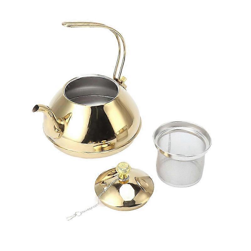 Stainless Steel Teapot Large Capacity Stovetop Kettle with Filter for Home Camping 1.5L--Gold