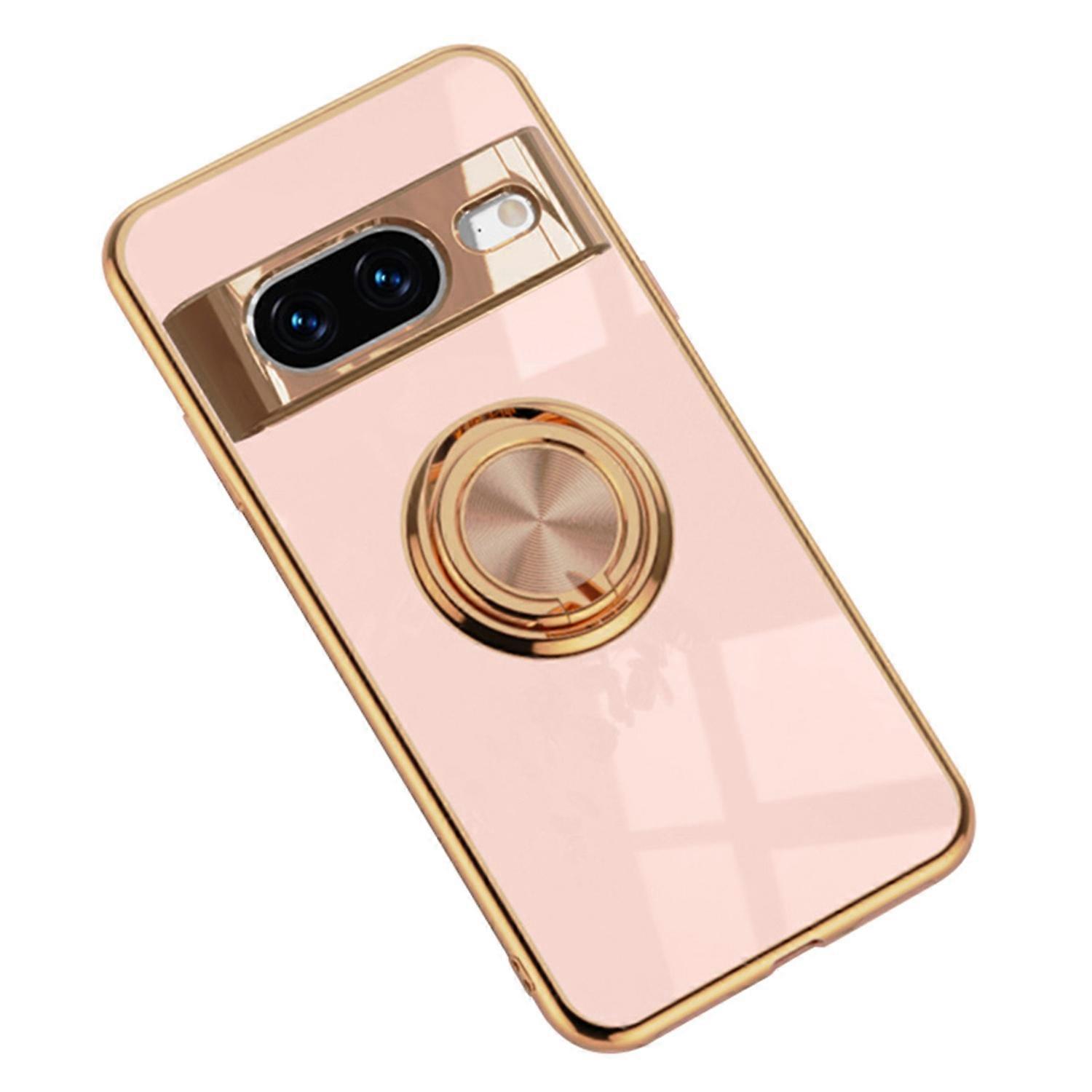 For Google Pixel 8 Case Precise Cutouts 6D Electroplating TPU Phone Cover with Ring Holder
