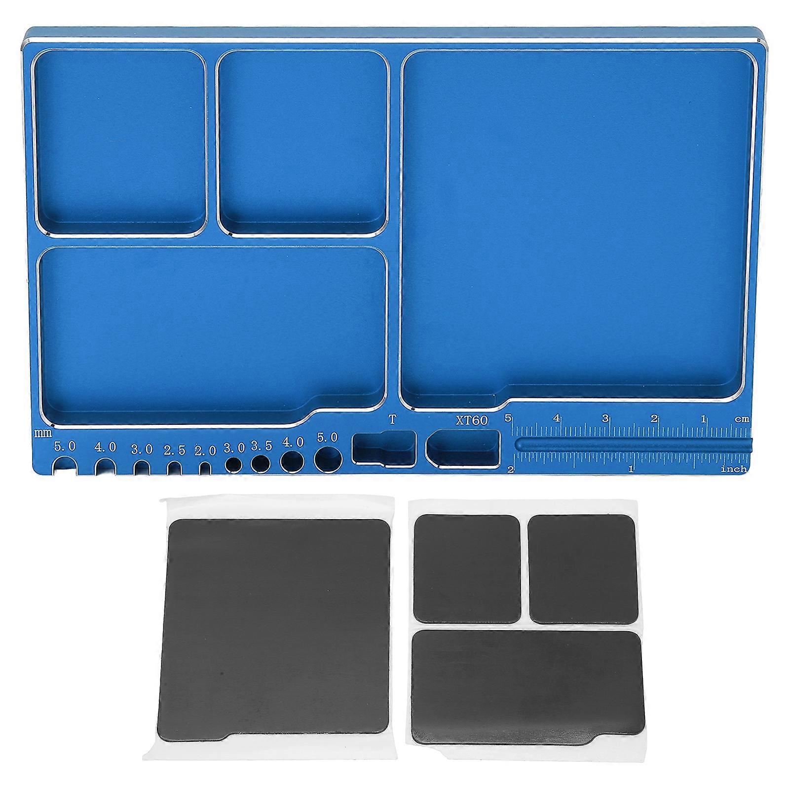 Aluminum Alloy Magnetic Screw Tray, Magnetic Adsorption, Widely Used Magnetic Parts Tray with Magnetic Pad for RC Vehicle Repair, Blue