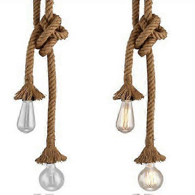 ロープビンテージハンギングペンダントライト、インダストリアルレトロカントリースタイルのシーリングランプパーフェクトE27ダブルヘッドヘンプダイニングルームレストランバーカフェエフェ