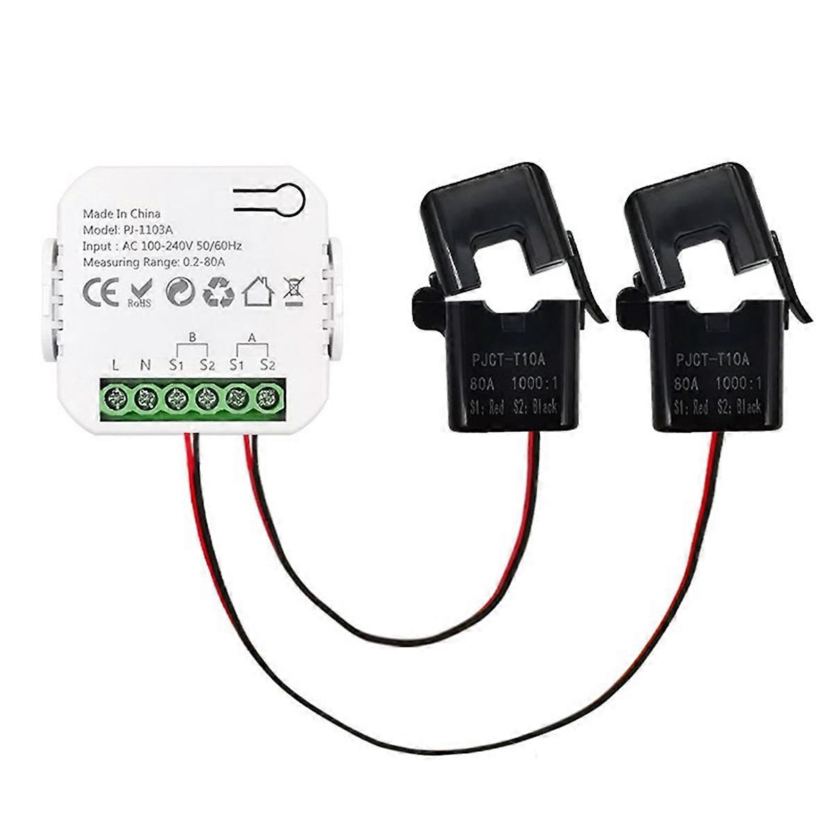 Tuya Smart WiFi Energy Meter Bidirection with Current former App Monitor Power 80A Support Alar