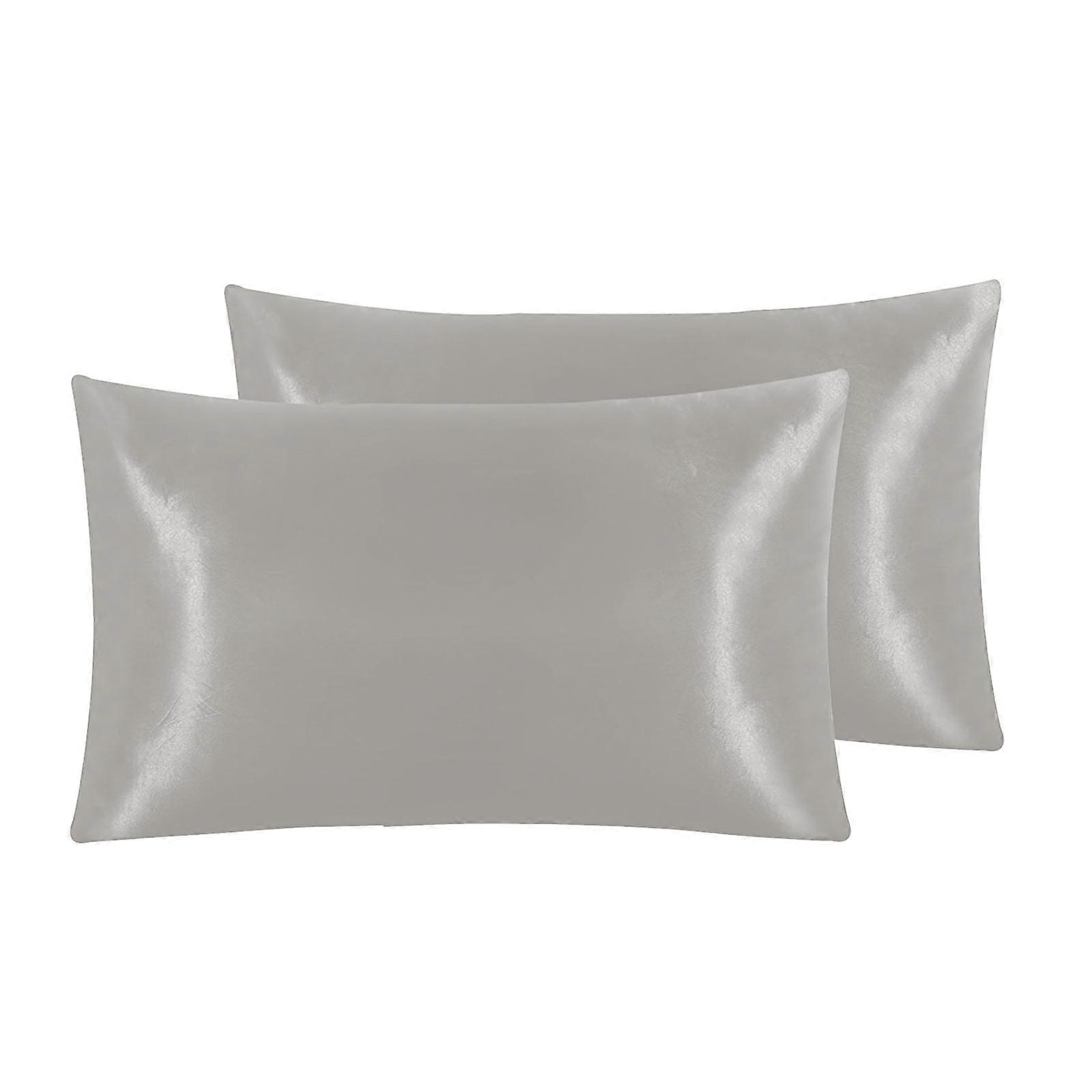 2Pcs Imitation Silk Pillow for Case Solid Color Satin Smooth Envelope Cushion Co Dark gray