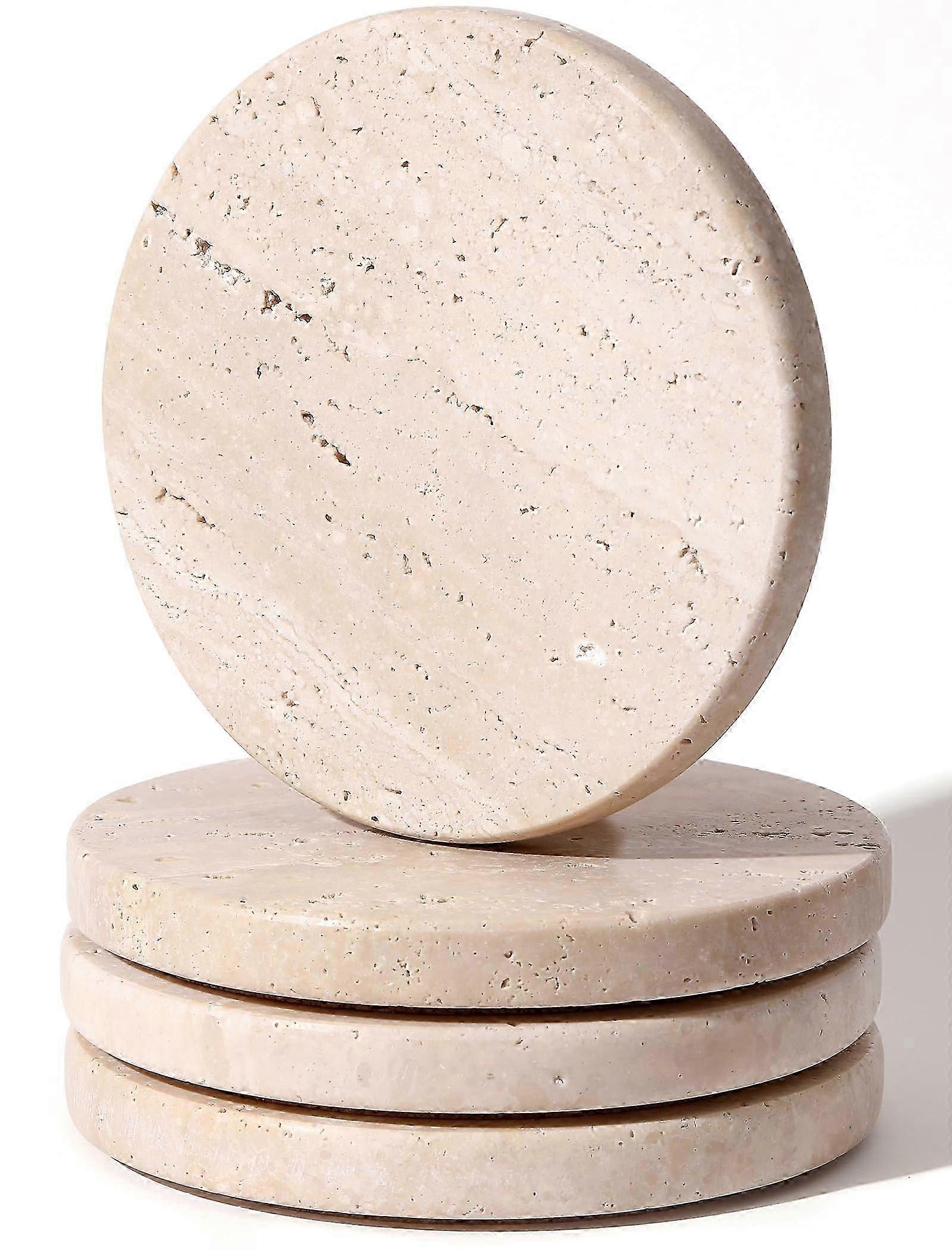 Beige Travertine Coasters Set of 4,Marble Absorbent Coasters 4 '',Ideal for Housewarming Gifts