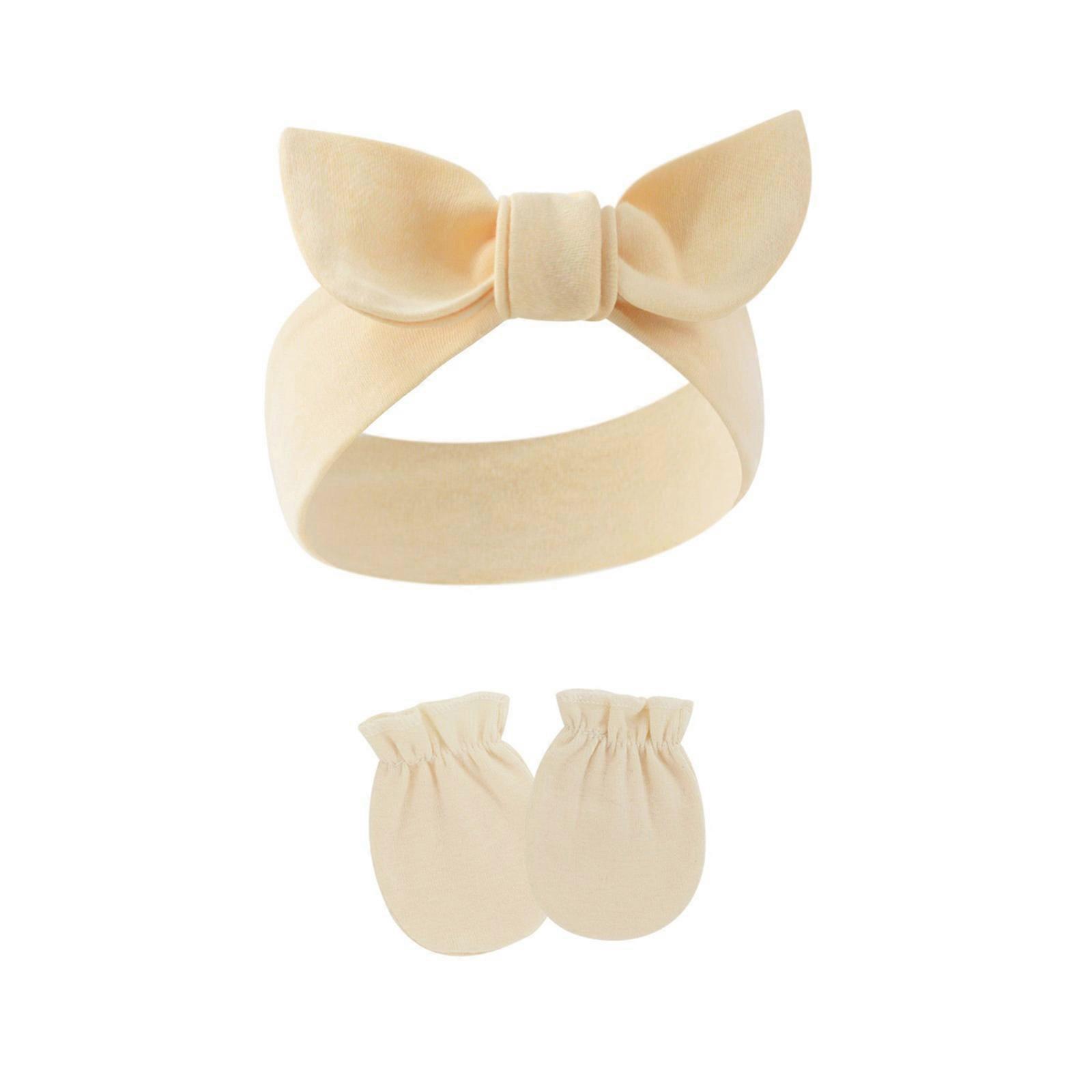 Faixa de cabelo elástica macia para bebês de algodão para meninas recém-nascidos cocar elegante para crianças com luvas anti-riscos