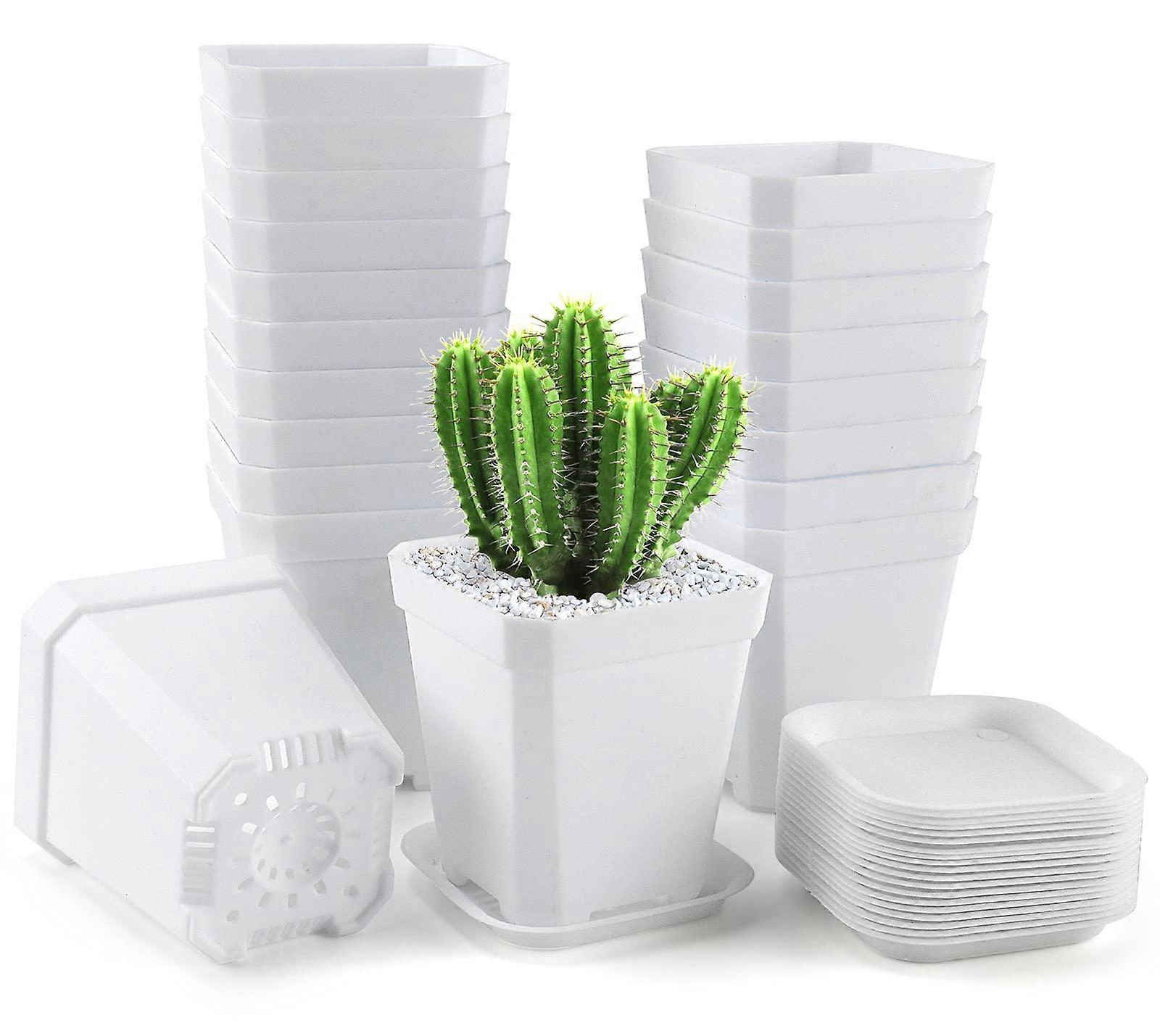 Plant Pots 7x7x8cm, Pack of 20 Thickened with Saucer, Square Seed Pots (20)