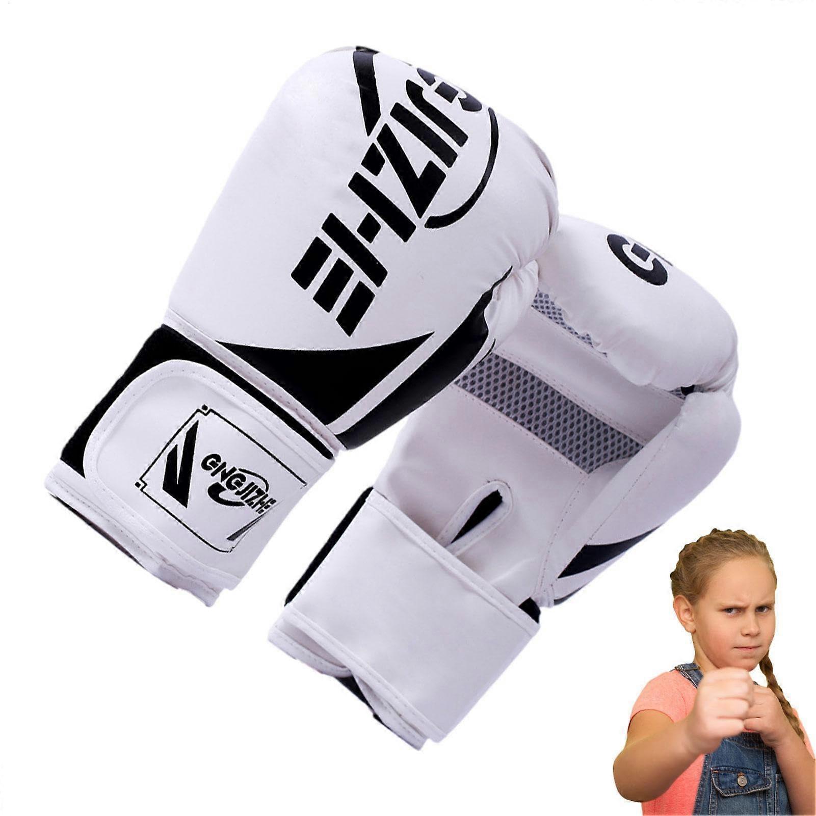 Boxing Gloves for Children - PU Sparring Gloves for Kickboxing, Punching Bag & Pads, Junior Size in White D