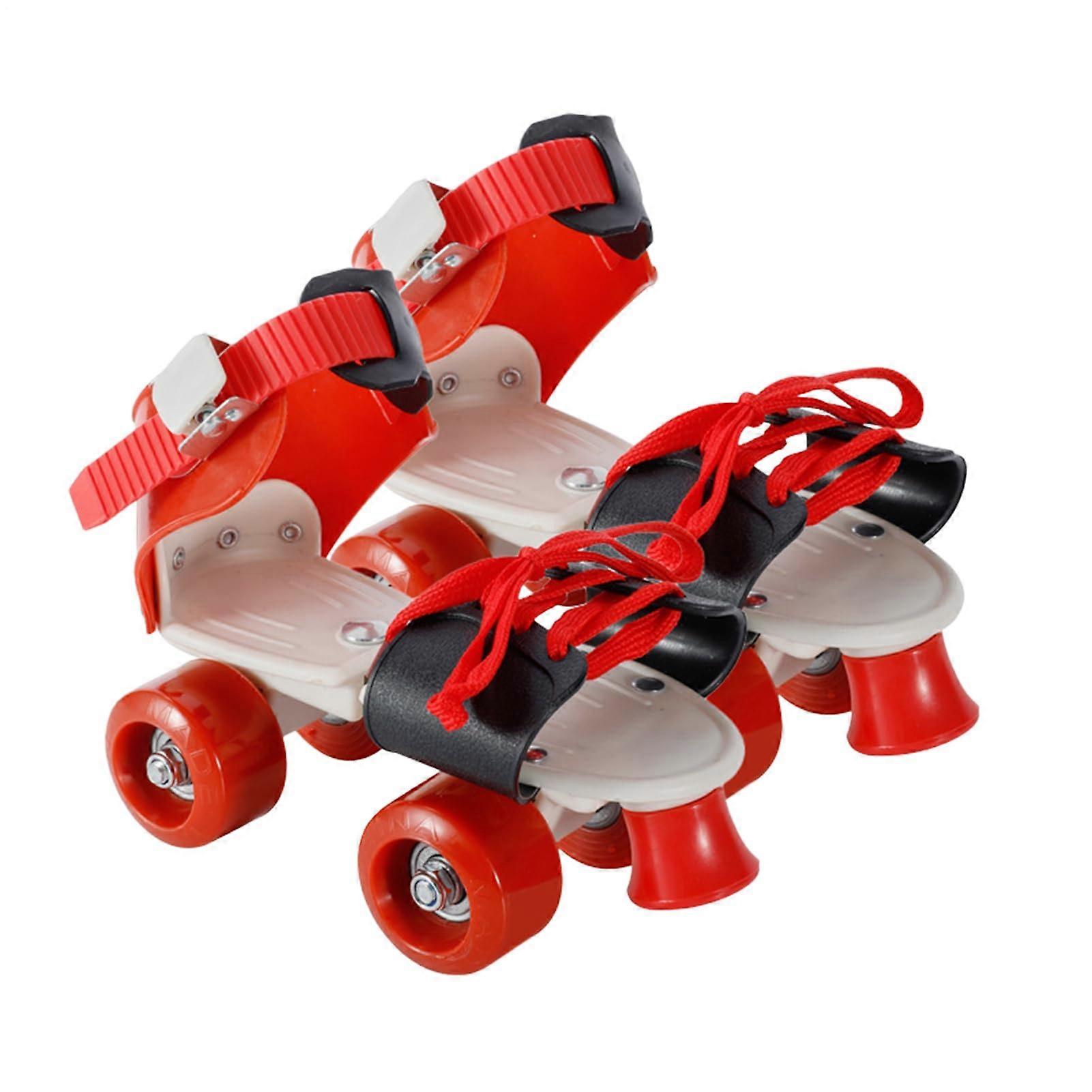 Skating Shoes for Kids - Adjustable Quad Roller Skates with Light Up Wheels, Double Row Design for Teens and Children Bo Red