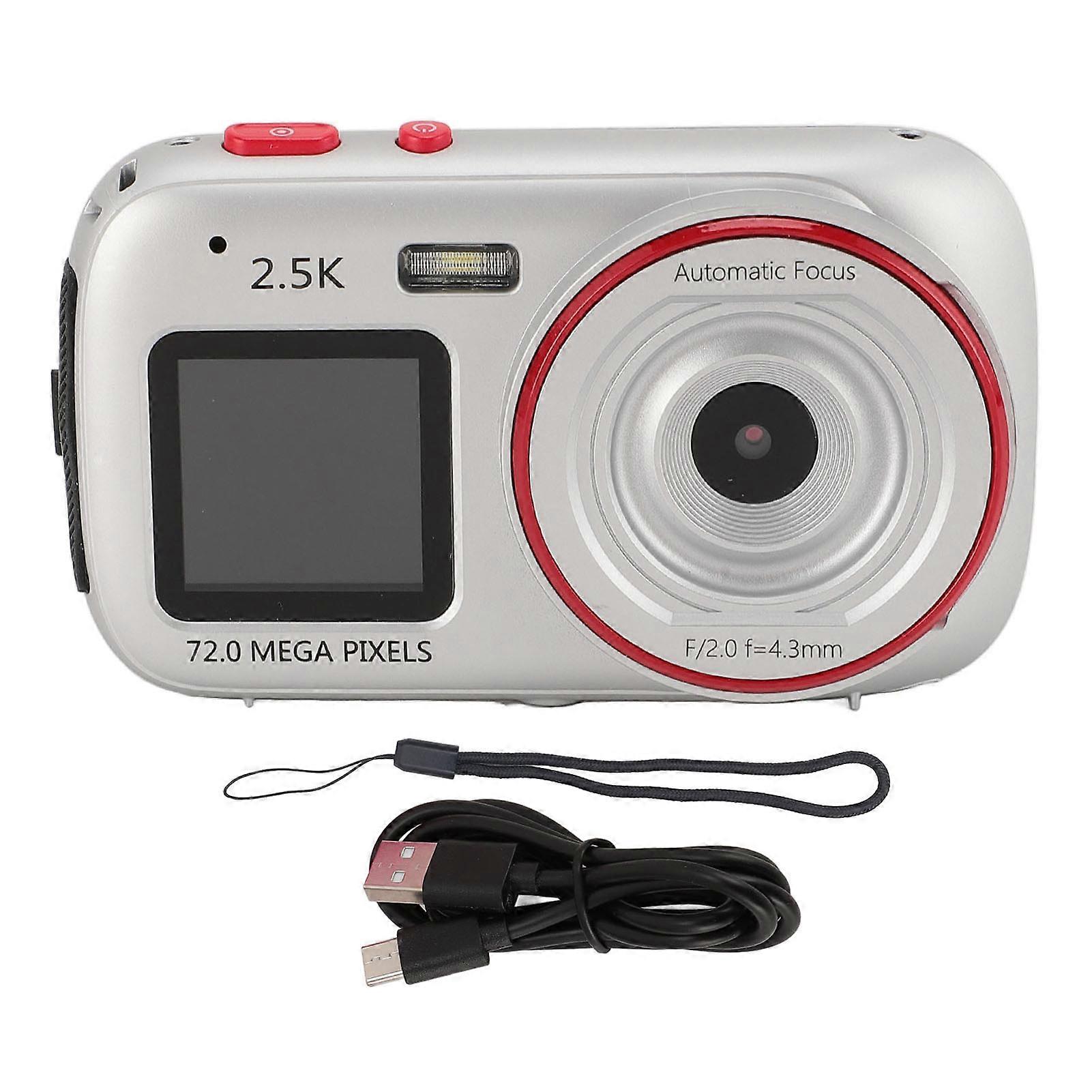 72MP Dual Screen Digital Camera with 16X Zoom and MP3 Player for Travel - Silver