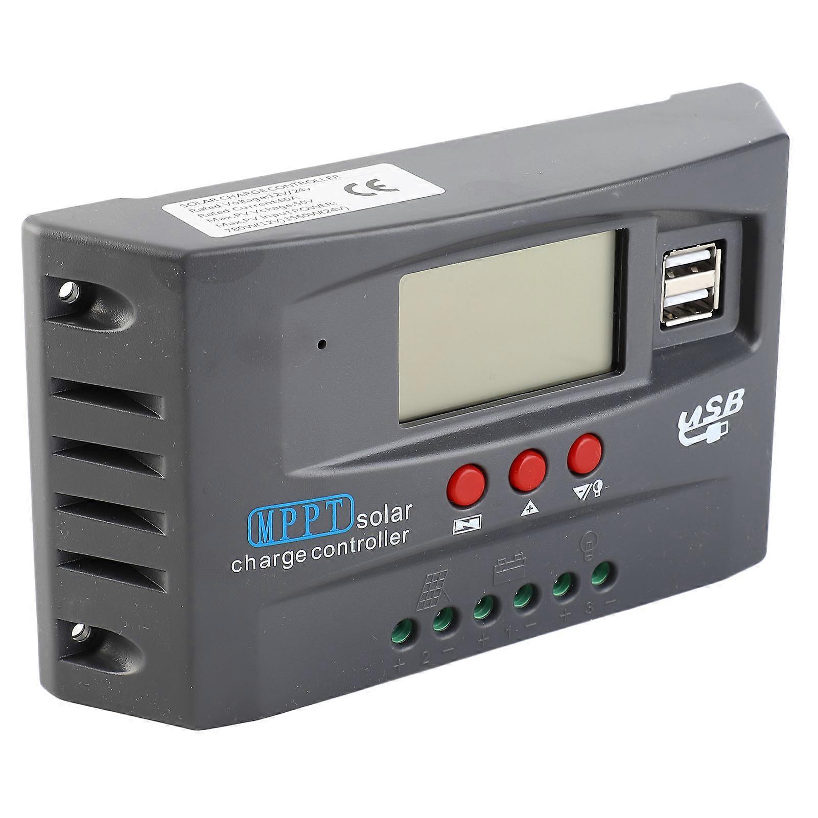 Solar Controller 12Volt/24Volt Automatic Identification Solar LCD Display Solar Regulator Dual USB Solar Charge Controller