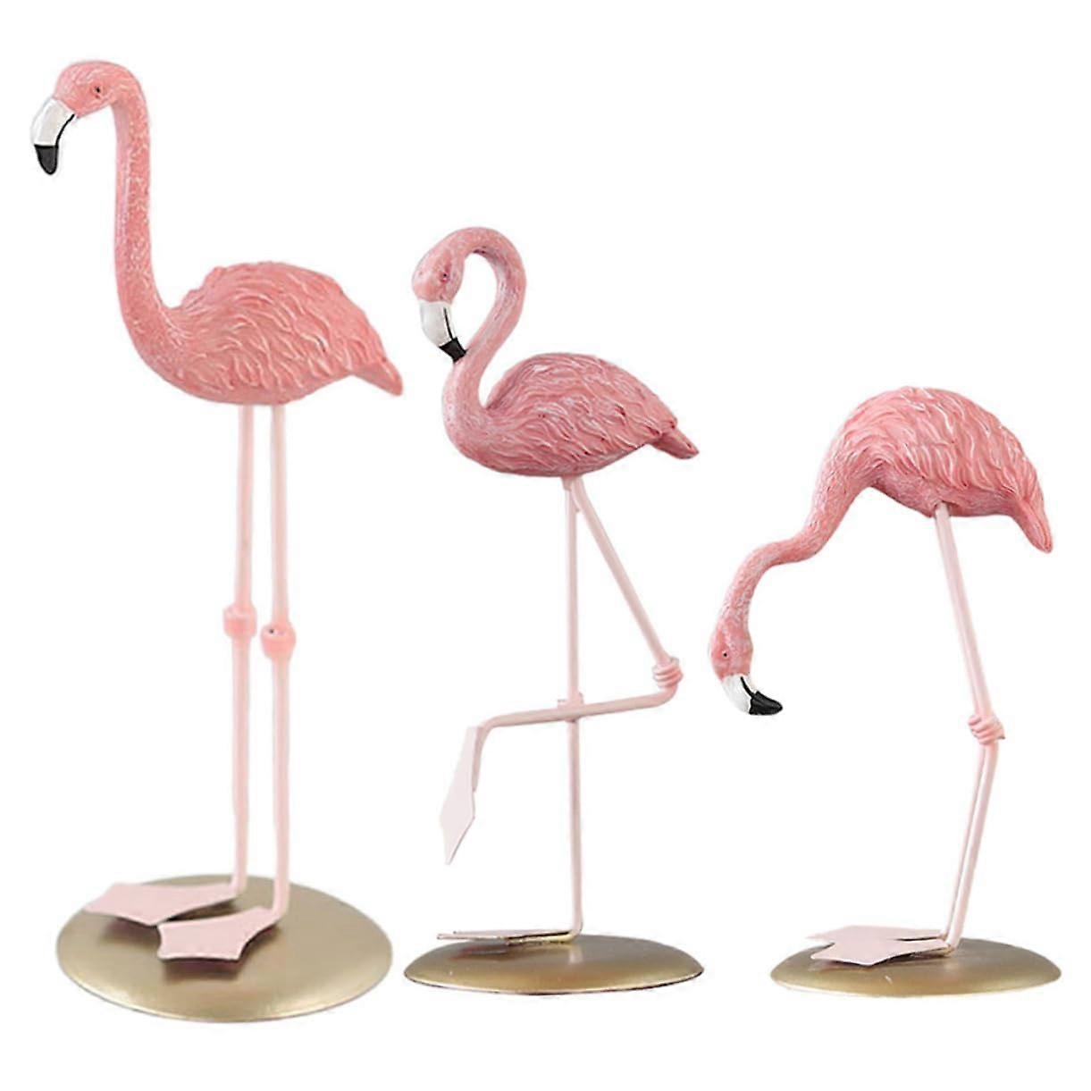 Flamingo Ornament Resin Statues Set of 3, Colorful Flamingo Figurines for Home Garden Decoration