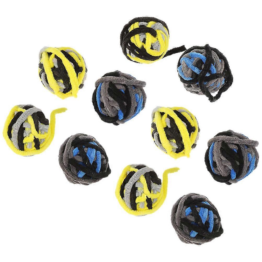 Interactive Cat Chew Toy Plush Ball Toy Cat Biting Ball Toy Round Shape Yellow 10Pcs