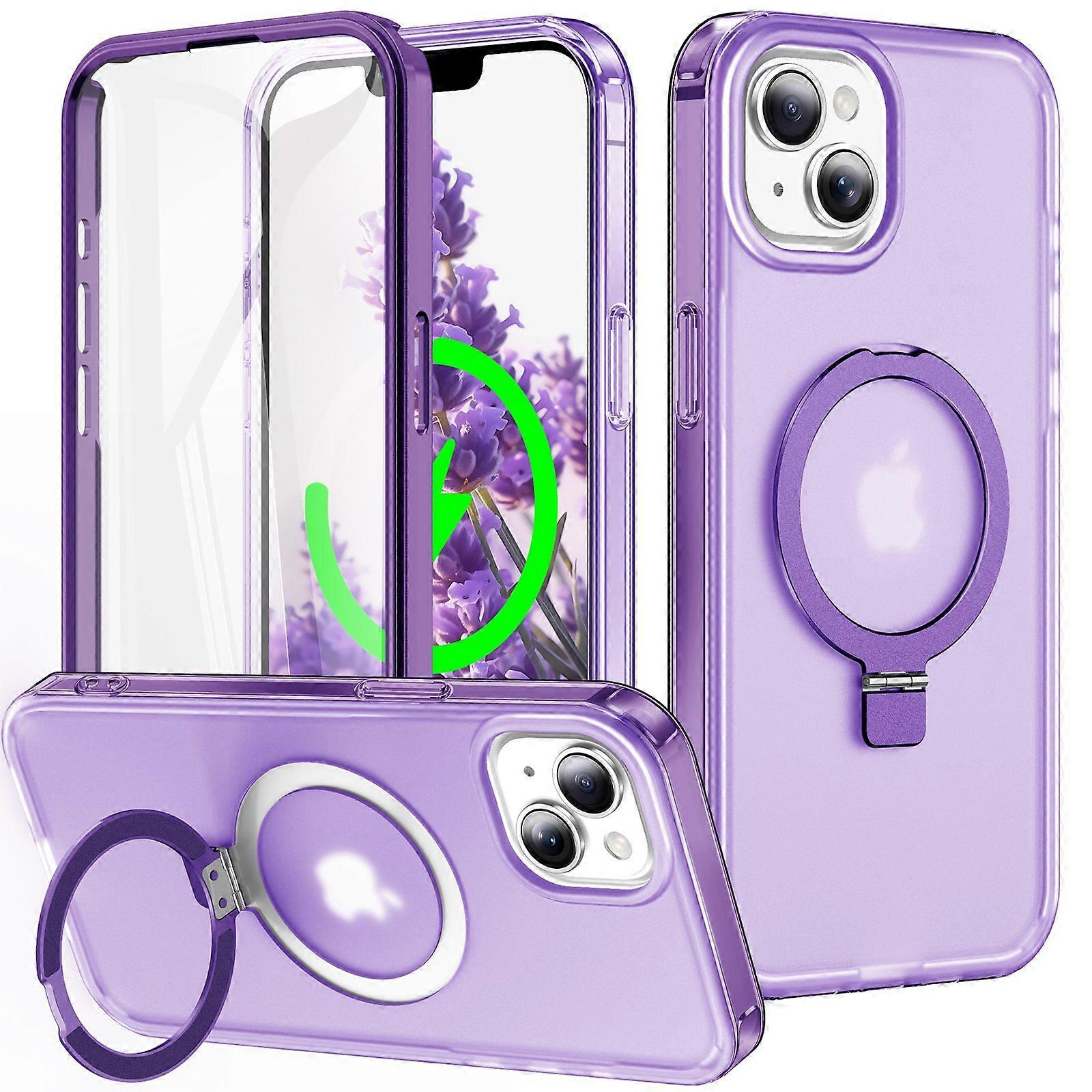 iPhone 14 Plus Case with Magnetic Invisible Stand,Compatible with MagSafe-Purple