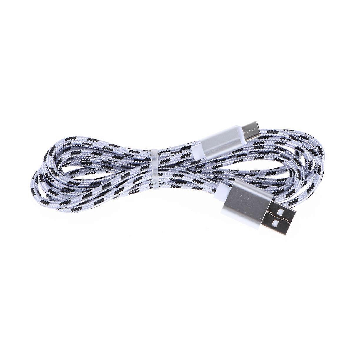 Nylon Braided Type C USB Cable for Fast Charging and Data Sync – Silver – Compatible with Smartphones and Tablets