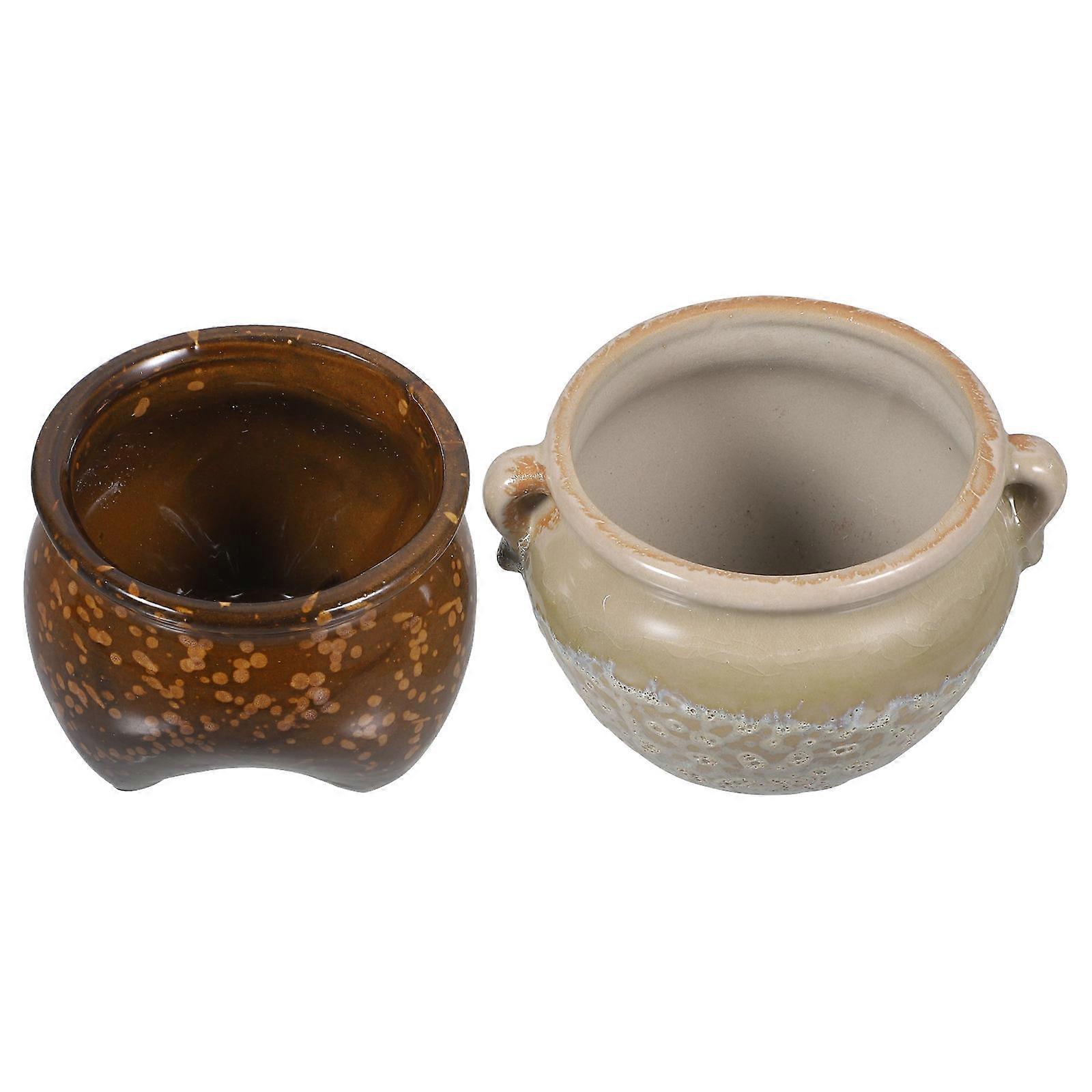 Durable Ceramic Bonsai Pots for Garden with Assorted Colors 2Pcs Small Flowerpot for Succulents