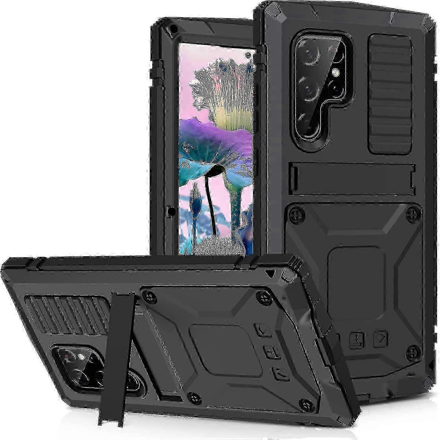 Capa de metal robusta à prova de choque para compatível com certas marcas Galaxy S23 Ultra/ S23+/ S23 com suporte protetor de tela
