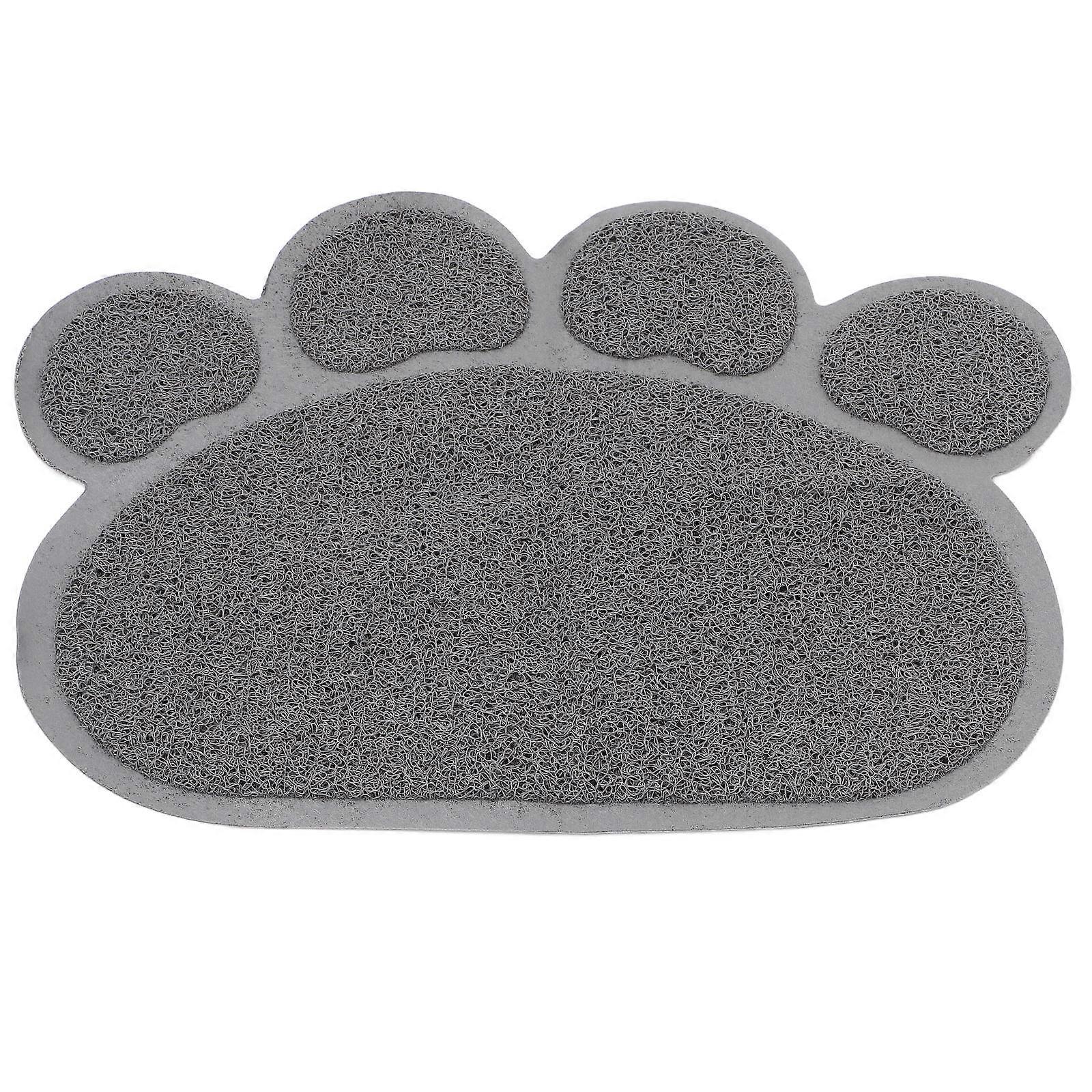 Paw Shaped Non Slip Cat Litter Mat & Feeding Pad Leakproof Easy Clean Grey for All Cats