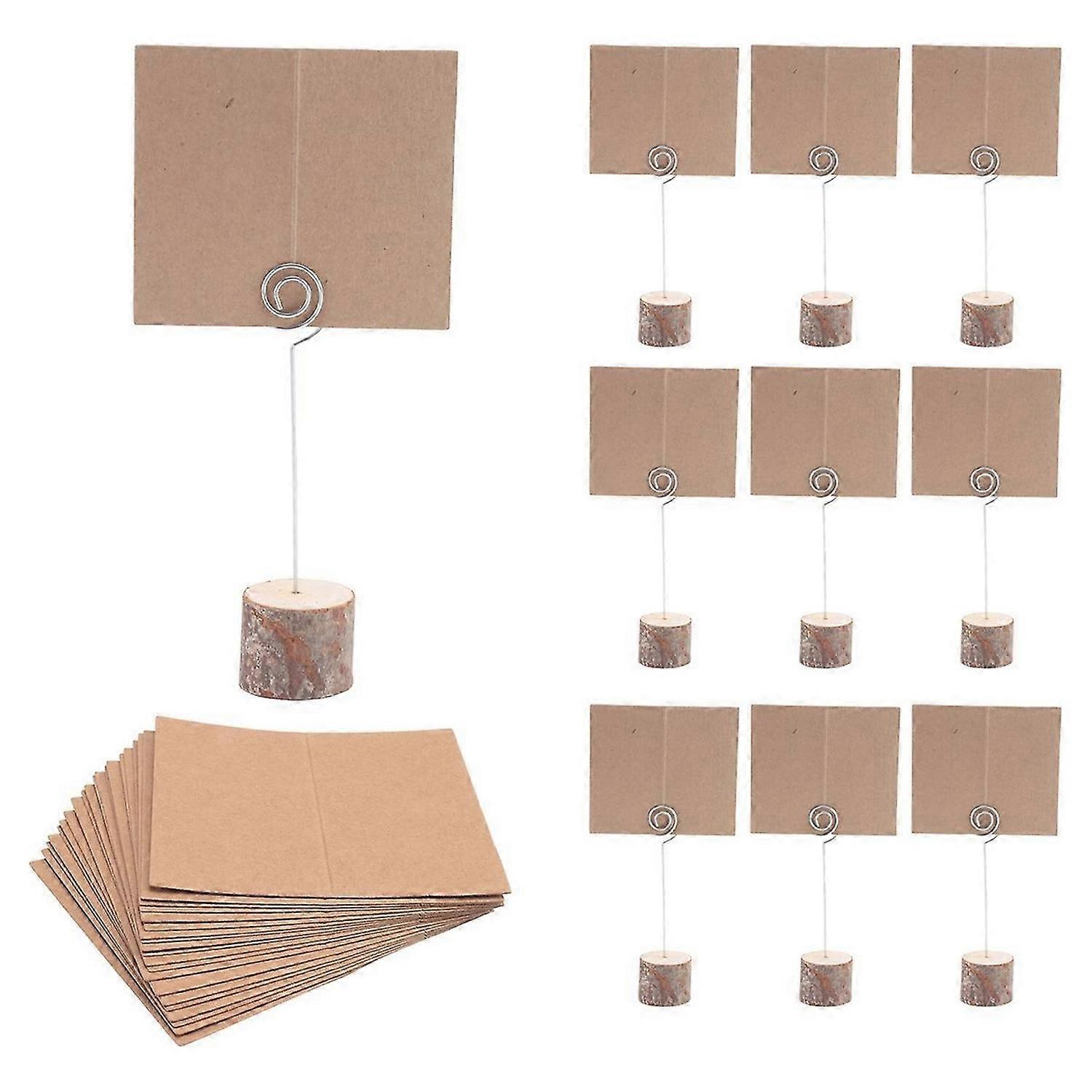 30Pc Wood Place Card Holders with Swirl Wire Kraft Place Cards Rustic Wood Table Number Holders Stan