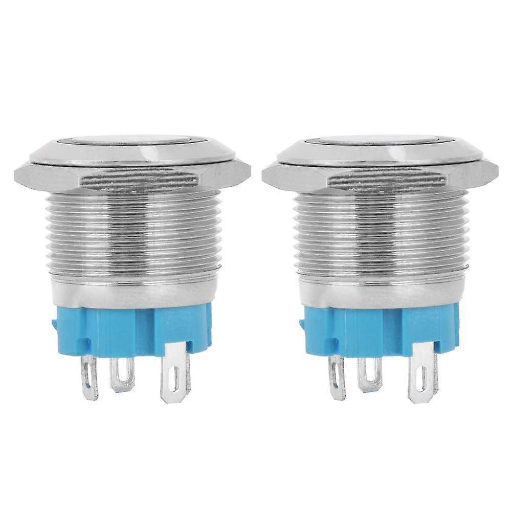 19mm Blue LED Momentary Push Button Switch Stainless Steel 2-Pack for Industrial and DIY Applications